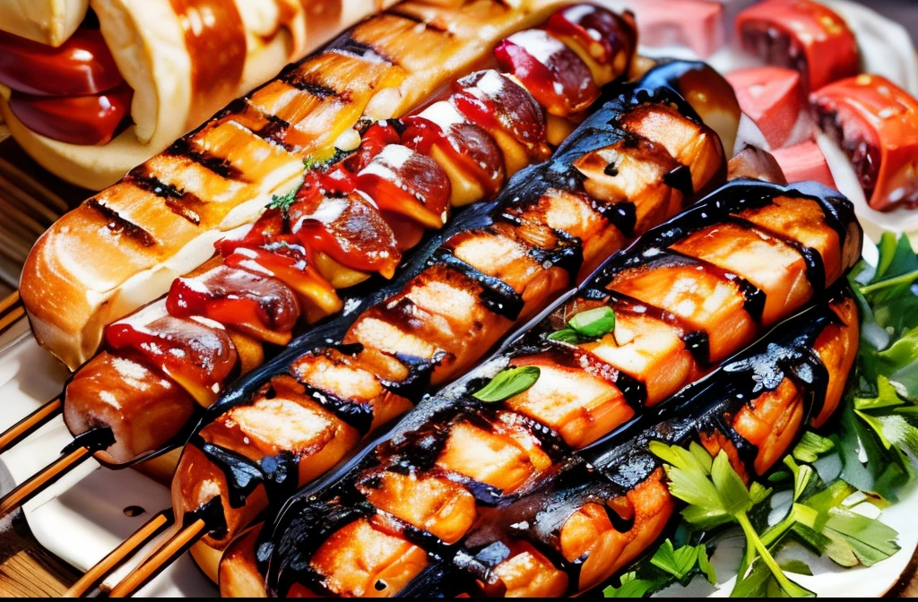 grilled sausage, hotdog, bbq