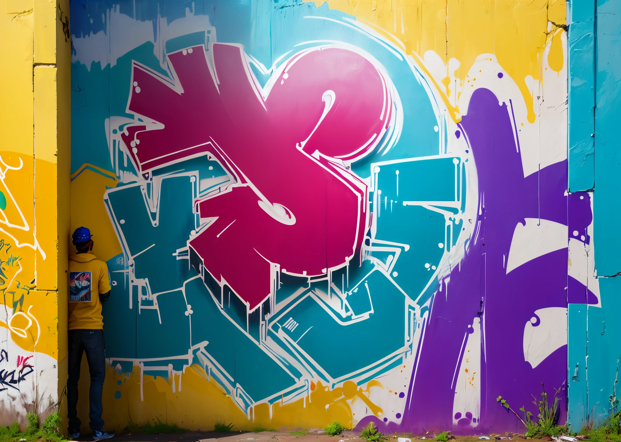 Panty full body,anime,Panties and stockings,Graffiti art,80's,Painted on a concrete wall,Spray can