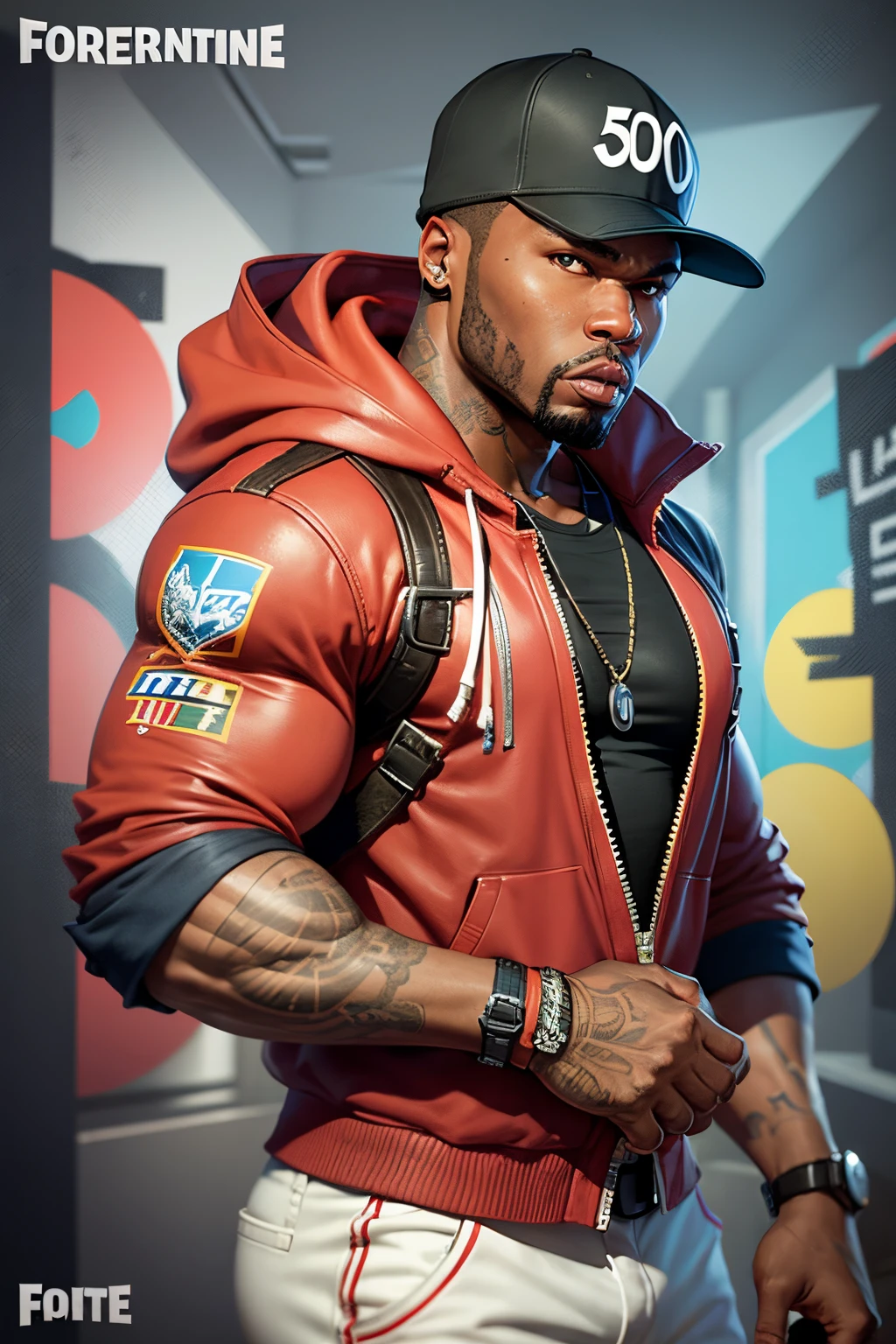 50cent is a fortnite character, face and body of 50cent, fortnite game portrait