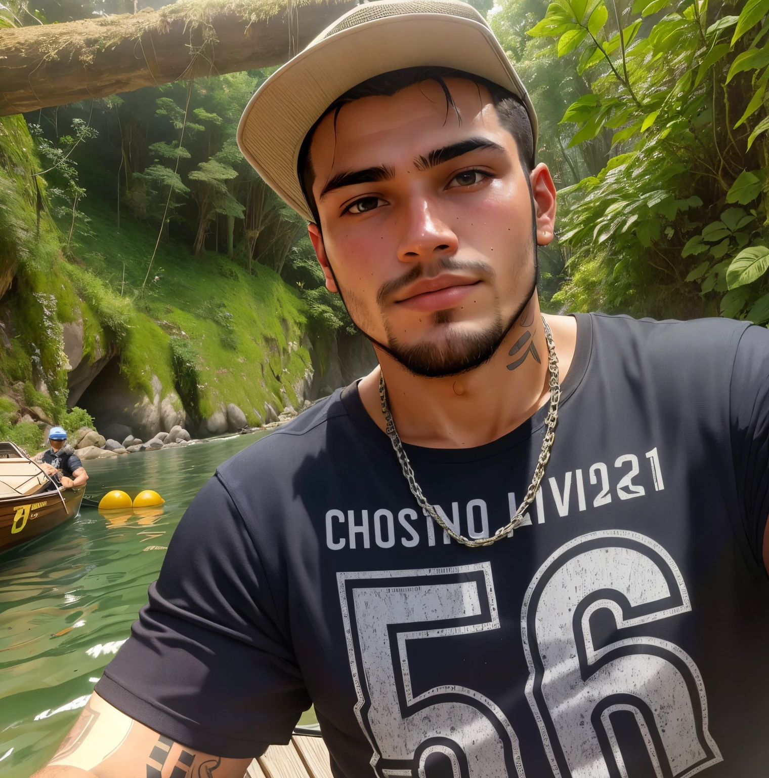 there is a man , Fortnite character, he is a fortnite character, video game, that is sitting in a boat in the water, caio santos, twitch streamer / gamer ludwig, in a river in the jungle, ludek pesek, profile picture 1024px, 2 8 years old, david rios ferreira, christian orrillo, Simon Hollosy, photo taken in 2 0 2 0, 2 7 years old