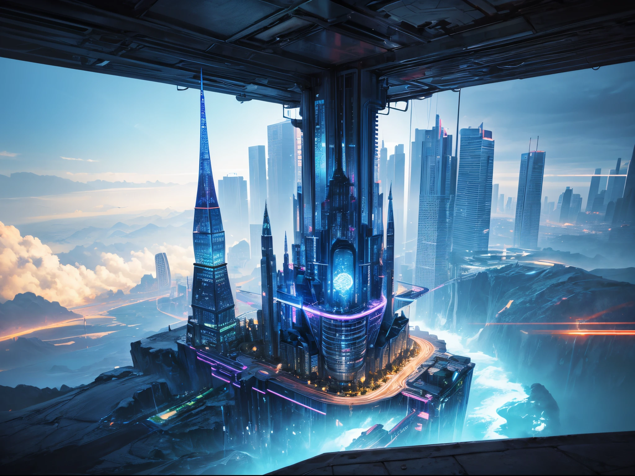 Transform the mundane interface of a digital media library into an awe-inspiring, hyperrealistic visual. Blend elements of familiar UI design with surreal, dreamlike landscapes. Imagine data streams as vibrant rivers, and file folders as towering skyscrapers in a digital metropolis.