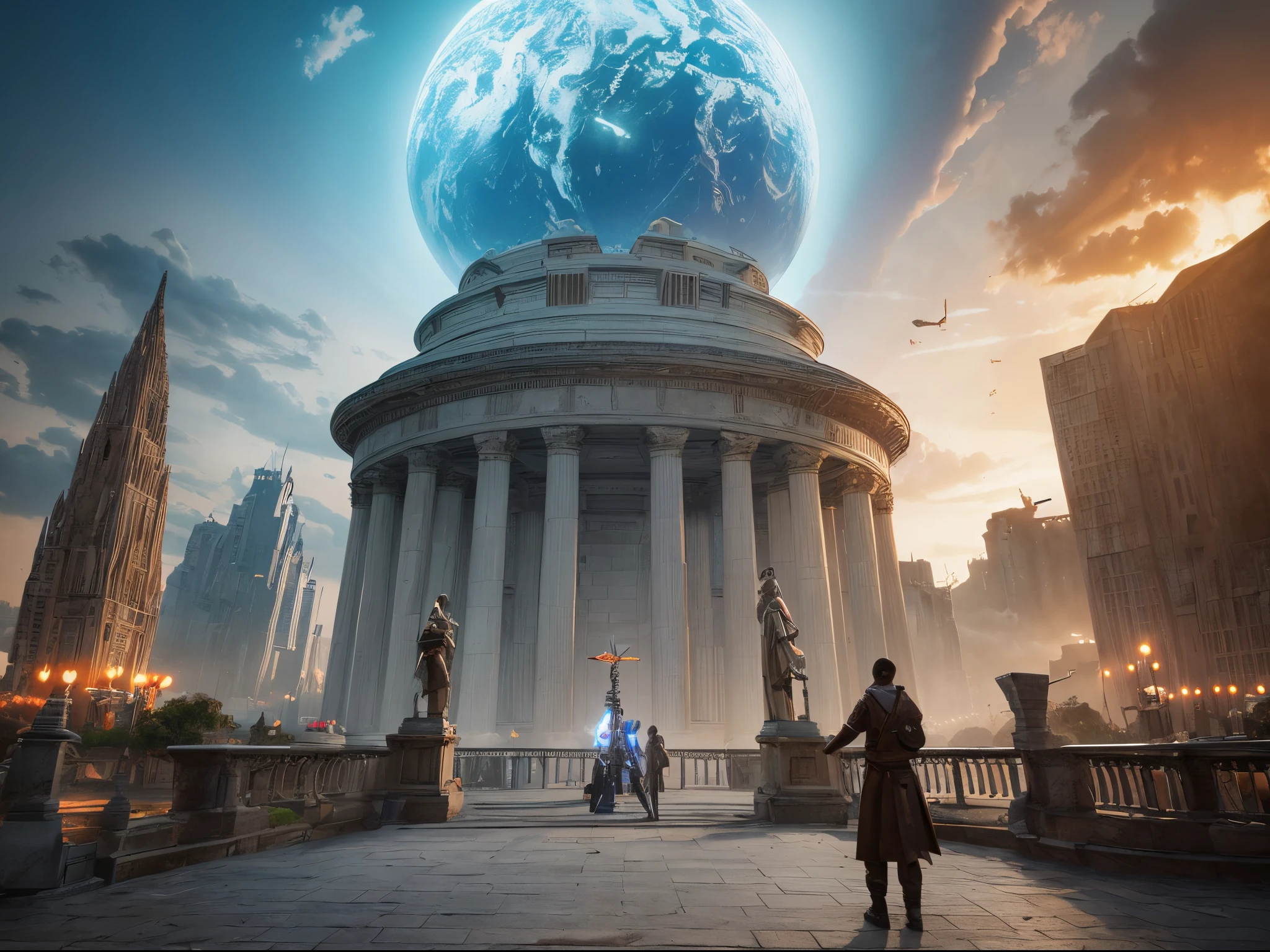 Craft a scene where digital and analog worlds collide. Picture DVDs as ancient artifacts in a futuristic museum, surrounded by pixelated creatures and futuristic artifacts. Achieve a harmonious fusion of the past and future, bridging the gap between the tangible and the virtual.