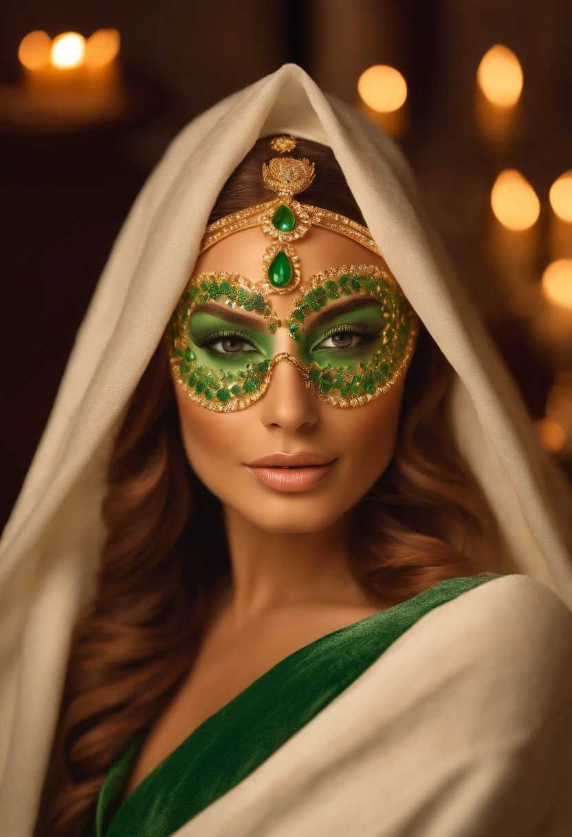 A photo of Jasmine enjoying a luxurious spa day, with a face mask and cucumber slices on her eyes, surrounded by plush robes and aromatic candles.,original,Jasmine, with her flowing auburn hair and captivating emerald eyes, radiates a magnetic allure, her appearance striking a perfect balance between glamorous and approachable. Her figure, a mesmerizing blend of fitness and natural curves, is often adorned in high-end yet tasteful attire, reflecting her luxurious lifestyle funded by her success.