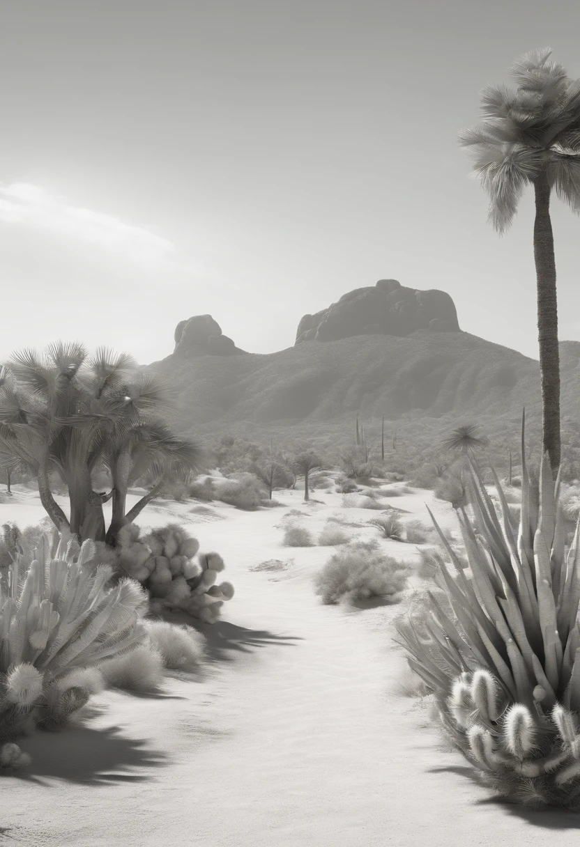 black and white animation background of the Brazilian northeastern hinterland with typical semi-arid vegetation with cacti, sun, heat, with a cartoon animal like a donkey, donkey, donkey, donkey in the dreamworks style, the sherek drawing donkey., small, Classicism, Gamine, top-down, Motion graphics, Grainy, sprite sheet, pastel colors, Happycore, film noir lighting, Ultra-realistic, highly detailed, natural lighting, ocean environment, Unity engine, 8k, Hypnotic, Androgynous, concept design, wide-angle, Houdini rendering, High contrast, Sticker, bold colors, Abstraction, ultraviolet lighting, Hyperrealistic intricate detail, finely detailed, car interior design, Octane render, 8k
