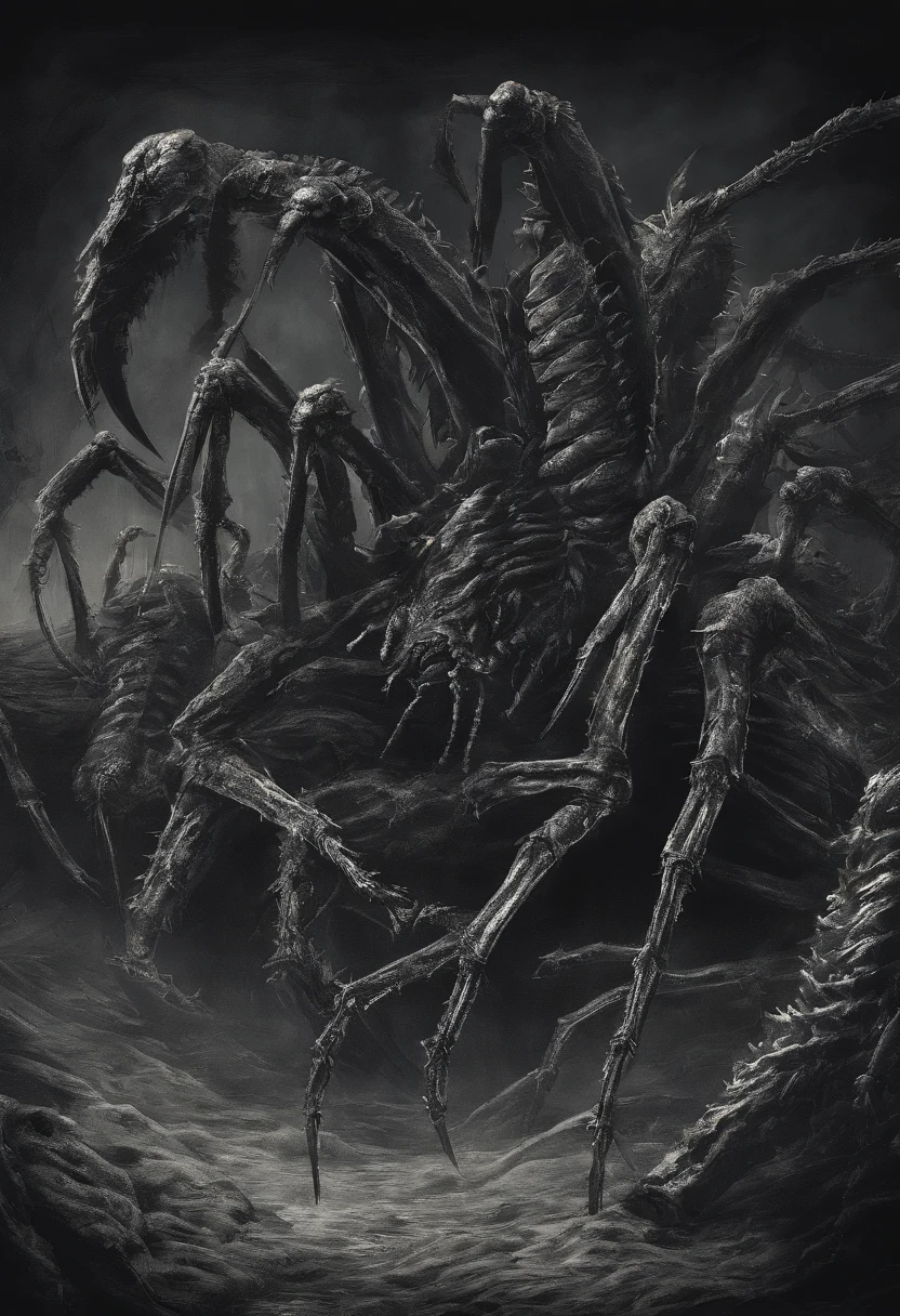Large scorpions attacking people