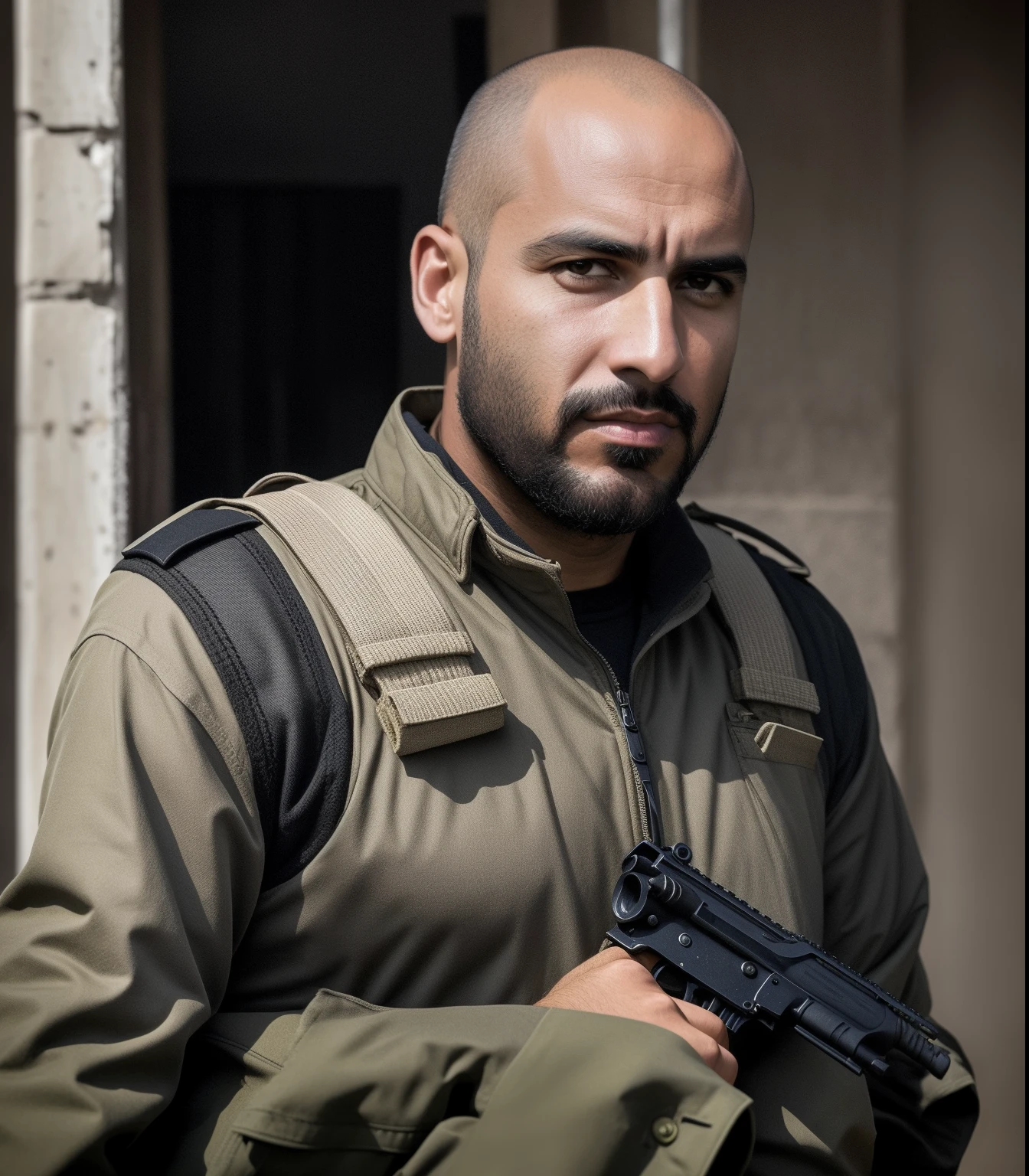 sharpened man in military uniform holding a gun in his hand, soldado robusto, Ivan Shishk, Gary Montalbano, Aves de Darnov, Maxim Sukharev, Retrato de um guerreiro robusto, Retrato de um soldado, menacing stare, Shabab Alizadeh, Jamel Shabbaz, Foto de perfil, Hicham Habchi, soldado curdo