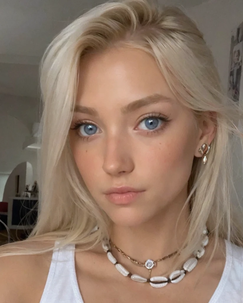 blond woman with blue eyes and a white tank top posing in a club, blue eyes and blond hair, blonde hair and blue eyes, perfect white haired girl, blonde hair blue eyes, blonde hair and large eyes, a girl with blonde hair, blond hair blue eyes, long blonde hair and large eyes, with blue eyes, pretty blueeyes, realistic