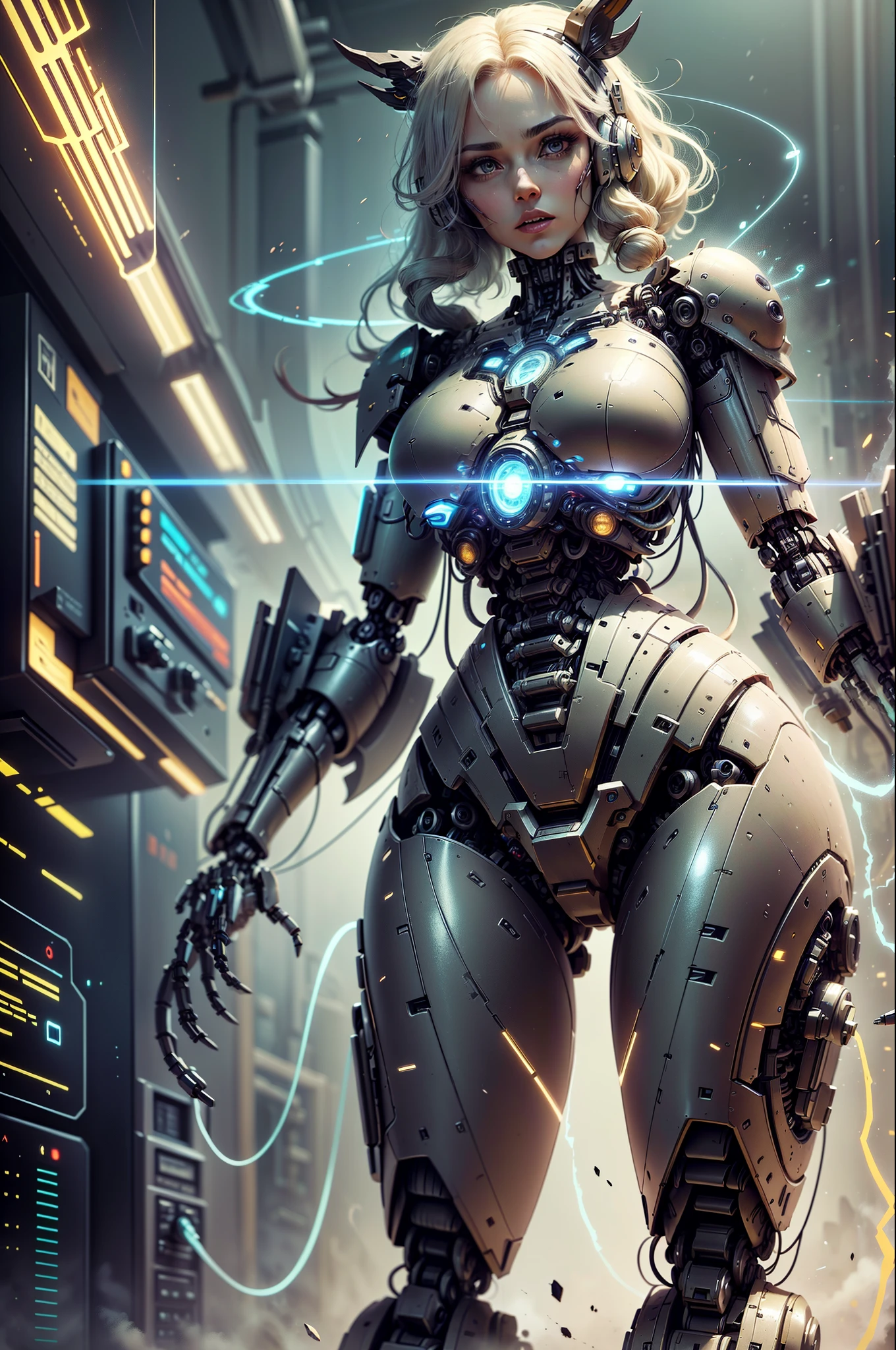 a tall mature (mech_fauna_guardian:1.3)_goddess, milf, 

platinum blonde hair with circuit patterns, piercing digital eyes, (synthetic alloy skin:1.3), wearing an armor suit integrated with wildlife conservation tech, high-resolution detailing capturing her interaction with cybernetic animals in a protected reserve, set in a future where technology and nature merge, her expression one of empathy and determination, surrounded by a variety of mechanical wildlife, from robotic birds to cybernetic deer, tackling the challenges of preserving these unique creatures and maintaining the balance between technology and nature, an ambiance of futuristic conservation and the symbiosis of life and machine. --auto --s2