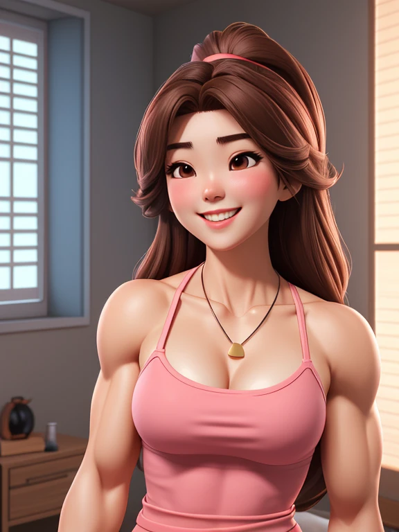 attractive chinese woman, ripped muscle, muscular body, small breast, pale skin, smile(blush), closed mouth, nude, thin diamond pendant, sixpack abs, [ultra detailed skin:1.2], brown hair, long messy hair, 8k uhd, pussy, full body, sitting, crowd, public, night,