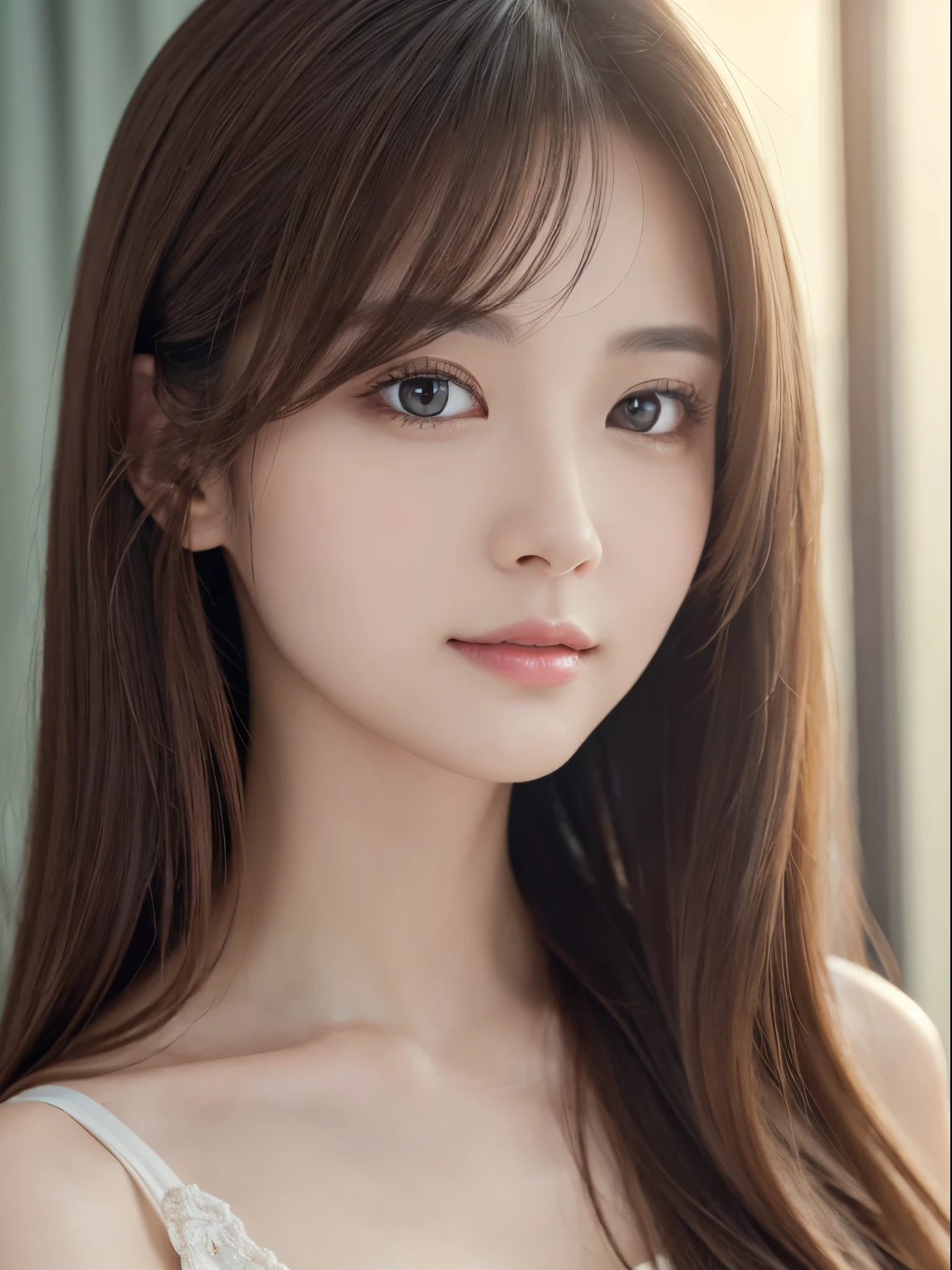 ​masterpiece、1 beautiful girl、detailed brown eyes、Puffy eyes、top-quality, 超A high resolution, (Realisticity: 1.4), cinematlic lighting、(japanes)、Asian Beauty、Super beauty、Beautiful skin、A slender、(Look at viewers)、(A hyper-realistic)、(hight resolution)、(8K)、(ighly detailed)、(beautifully detailed eyes)、(ultra-detailliert)、 (wall-paper)、A detailed face、Bright lighting、profetional lighting、