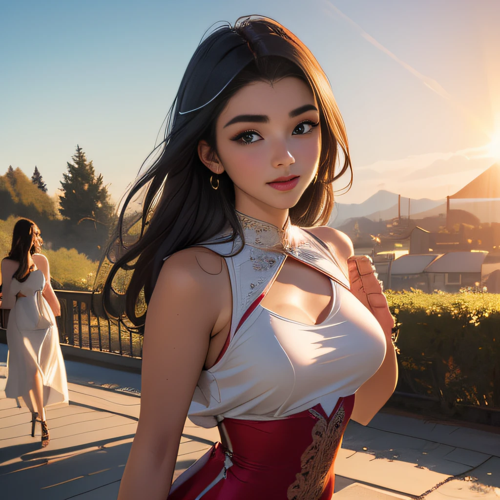 sfw, (Extremely detailed 8k wallpaper:2), (photo:2), (soigne Beautiful girl:2), (gives a lecture to friends:2), detailed (Face and eyes), (hyper realistic:1), (highly detailed:1), (epic realistic:1), rim light, (maximum details:1), cozy, (fullbody:1.3), (looking at viewer:2), (Woman's Attractive Qualities:2), (Attractive Woman:2), (Attractive:2), Smile, Intelligence, Empathy, Gracefulness, Sense of Style, Fitness, Grooming, Optimism, (Sensitivity:2), Sincerity, Romantic Gestures, Playfulness, Fashion Sense, (Sensuality:2), Charm, Modesty, Thoughtfulness, (Femininity:1), Flirtatiousness, Warmth, (Physical attractiveness:2), A beautiful smile, A love of life, strength and power, vulnerability, curiosity, wonder, love, (nature background:2), kawaii, waifu, Beautiful breasts, (attractive body:2), (Beautiful body:2), Beautiful pose, attractive pose, (Beautiful legs:1.0), (spread legs:1.0), (Beautiful clothes:1), (classic clothes:2), (elegant clothes:2), (European clothes:2), detailed clothes, (skirt:1), (blouse:1), (provocative pose)