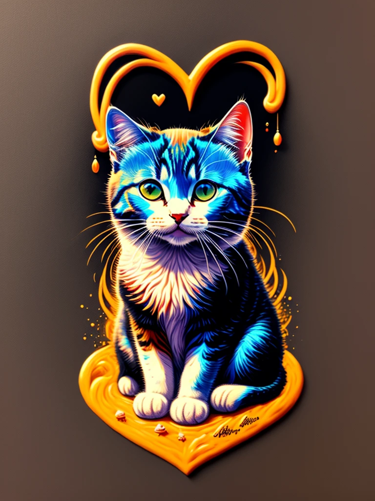 Painting of colorful omabalya on a black background,, Breathtaking rendering, Within a bright connection, Inspired by Kinoko Wai. craftsmanship, Hold the heart, Magic Items, Kitten symbol, Wow, A beautiful, Multi-colored cast mascot, flash sa