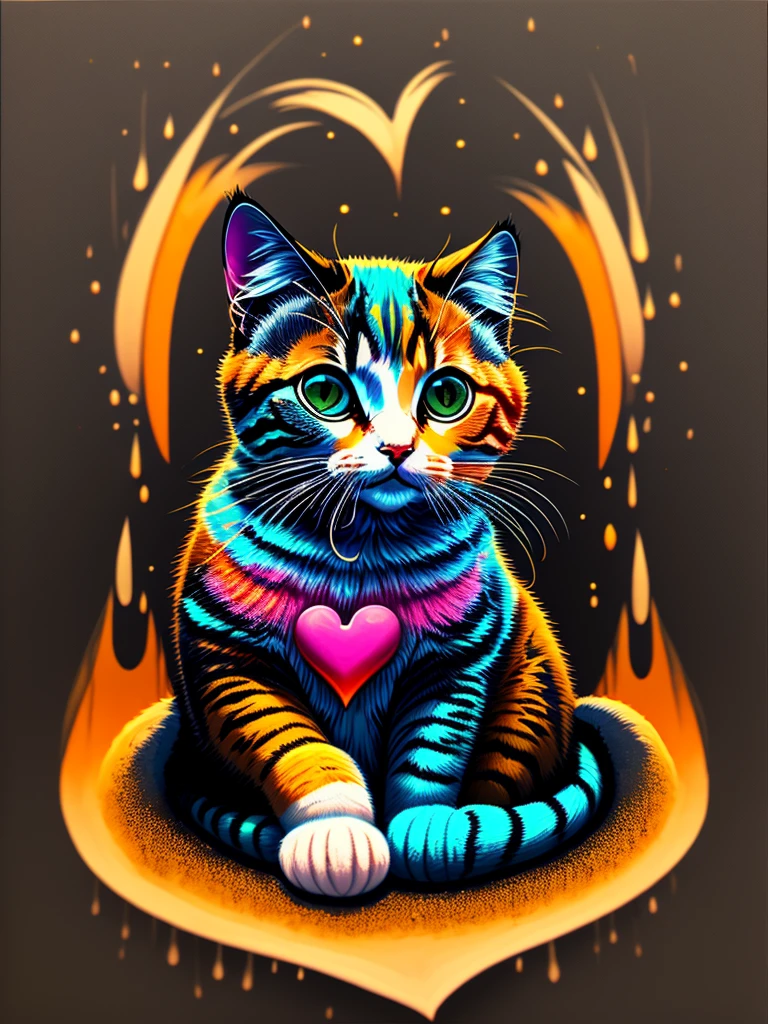 Painting of colorful omabalya on a black background,, Breathtaking rendering, Within a bright connection, Inspired by Kinoko Wai. craftsmanship, Hold the heart, Magic Items, Kitten symbol, Wow, A beautiful, Multi-colored cast mascot, flash sa