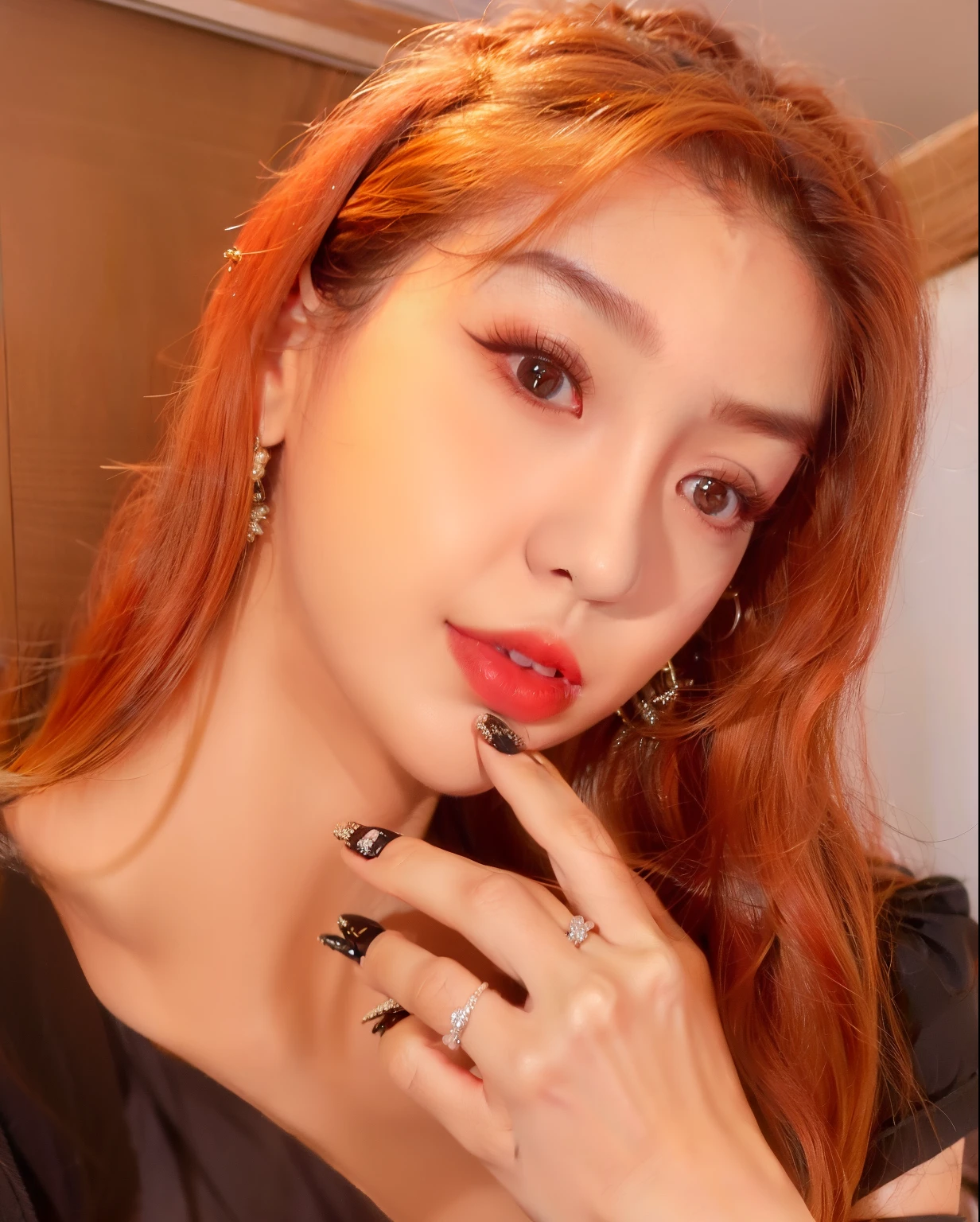 um close de uma pessoa com cabelo ruivo e manicure, jossi do blackpink, Retrato de Jossi de Blackpink, Parque Roseanne do Blackpink, maquiagem sul-coreana popular, maquiagem coreana popular, Dom Yunjoo, Jinyoung Canela, jennie blackpink, 🪔 🎨;🌞🌄, cruel korean goth girl, TaeJune Kim, KDA, Bae Suzy