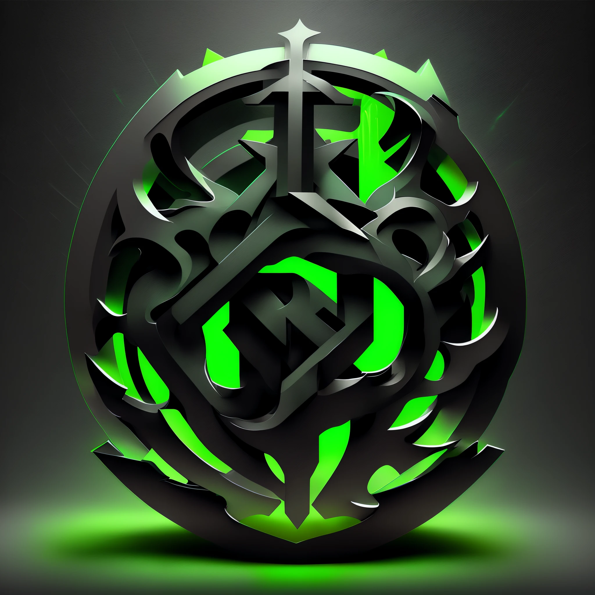 Create a logo for THE GO CHURCH. Green and black colors. 3d design.