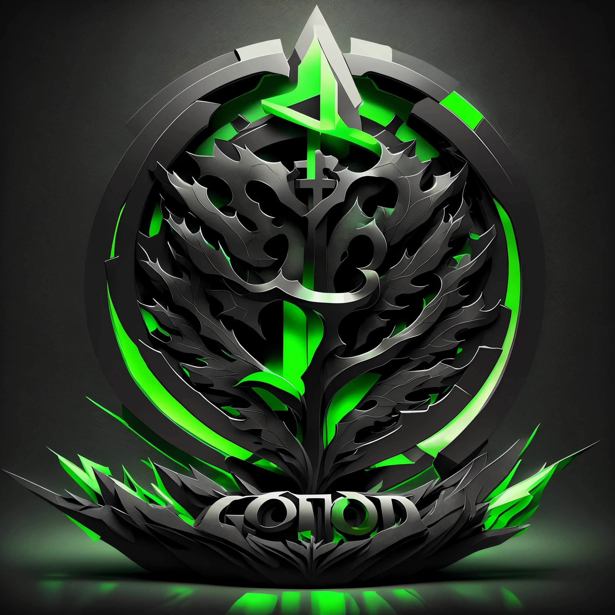 Create a logo for THE GO CHURCH. Green and black colors. 3d design.