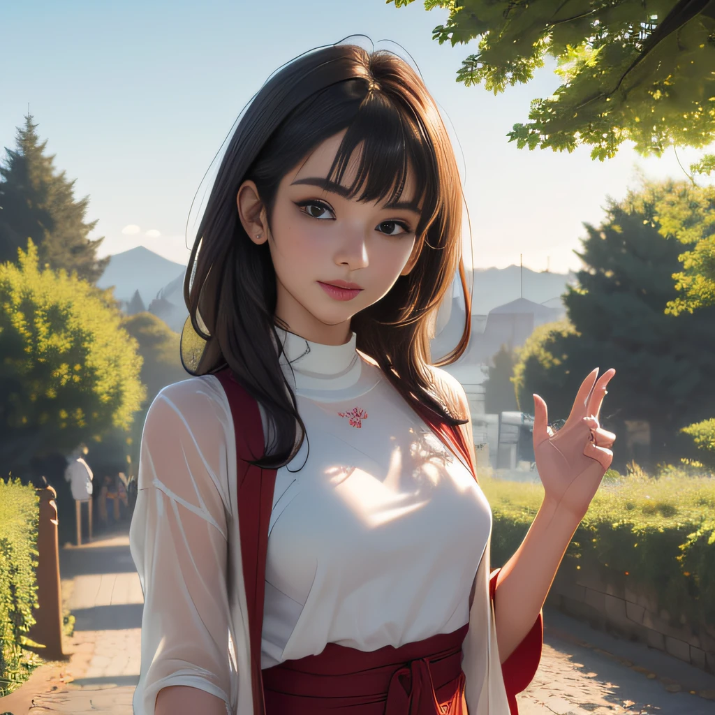 (Extremely detailed 8k wallpaper:2), (photo:2), (25 years old soigne Beautiful girl:2), (gives a lecture to friends:2), detailed (Face and eyes), (hyper realistic:1), (highly detailed:1), (epic realistic:1), rim light, (maximum details:1), cozy, (fullbody:1.3), (looking at viewer:2), (Woman's Attractive Qualities:2), (Attractive Woman:2), (Attractive:2), Smile, Intelligence, Empathy, Gracefulness, Sense of Style, Fitness, Grooming, Optimism, (Sensitivity:2), Sincerity, Romantic Gestures, Playfulness, Fashion Sense, (Sensuality:2), Charm, Modesty, Thoughtfulness, (Femininity:1), Flirtatiousness, Warmth, (Physical attractiveness:2), A beautiful smile, A love of life, strength and power, vulnerability, curiosity, wonder, love, (nature background:2), kawaii, waifu, Beautiful breasts, (attractive body:2), (Beautiful body:2), Beautiful pose, attractive pose, (Beautiful legs:1.0), (Beautiful clothes:1), (classic clothes:2), (elegant clothes:2), (European clothes:2), detailed clothes, (skirt:1), (blouse:1), (provocative pose)