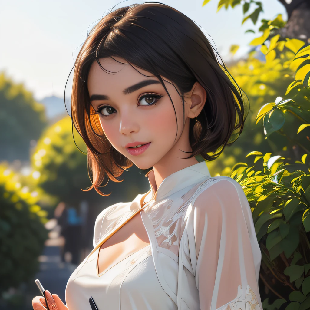 (Extremely detailed 8k wallpaper:2), (photo:2), (25 years old soigne Beautiful girl:2), (gives a lecture to friends:2), detailed (Face and eyes), (hyper realistic:1), (highly detailed:1), (epic realistic:1), rim light, (maximum details:1), cozy, (fullbody:1.3), (looking at viewer:2), (Woman's Attractive Qualities:2), (Attractive Woman:2), (Attractive:2), Smile, Intelligence, Empathy, Gracefulness, Sense of Style, Fitness, Grooming, Optimism, (Sensitivity:2), Sincerity, Romantic Gestures, Playfulness, Fashion Sense, (Sensuality:2), Charm, Modesty, Thoughtfulness, (Femininity:1), Flirtatiousness, Warmth, (Physical attractiveness:2), A beautiful smile, A love of life, strength and power, vulnerability, curiosity, wonder, love, (nature background:2), kawaii, waifu, Beautiful breasts, (attractive body:2), (Beautiful body:2), Beautiful pose, attractive pose, (Beautiful legs:1.0), (Beautiful clothes:1), (classic clothes:2), (elegant clothes:2), (European clothes:2), detailed clothes, (skirt:1), (blouse:1), (provocative pose)