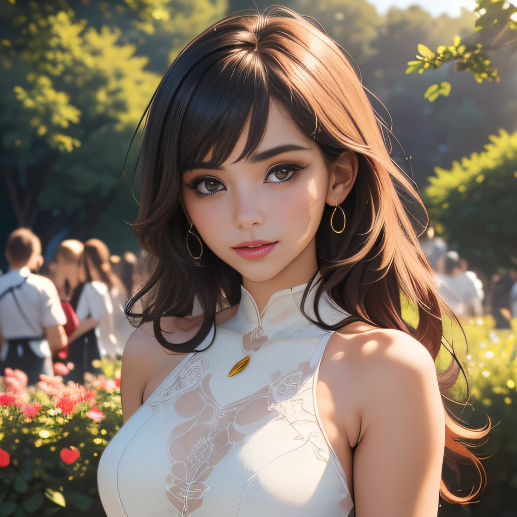 (extremely detailed 8K wallpaper:2), (photo:2), (24 years old Xuan Beautiful girl:2), (gives a lecture to friends:2), Detailed (Face & Eyes), (hyper realistic:1), (Highly detailed:1), (Epic Realistic:1), rim light, (Maximum details:1), Cosy, (body complet:1.3), (looking a viewer:2), (Attractive qualities of a woman:2), (attractive female:2), (Attractive:2), Smile, intelligence, sympathy, Grace, A sense of style, Fitness, Care, optimism, (sensitivity:2), frankness, Romantic gestures, playfulness, Fashion Sense, (sensuality:2), charm, modesty, Thoughtfulness, (femininity:1), flirtatiousness, warmth, (Physical Attractiveness:2), beautiful smile, Love of Life, Strength and power, Vulnerability, curiosity, wonder, Love, (Nature's prehistory:2), Kawaii, waifu, beautiful breasts, (attractive body:2), (handsome body:2), BEAUTIFUL POSE, attractive pose, (nice feet:1.0), (beautiful clothing:1), (Classic clothes:2), (elegant clothing:2), (European Clothing:2), detailed clothes, (upskirt:1), (blouse:1), (provocative pose)