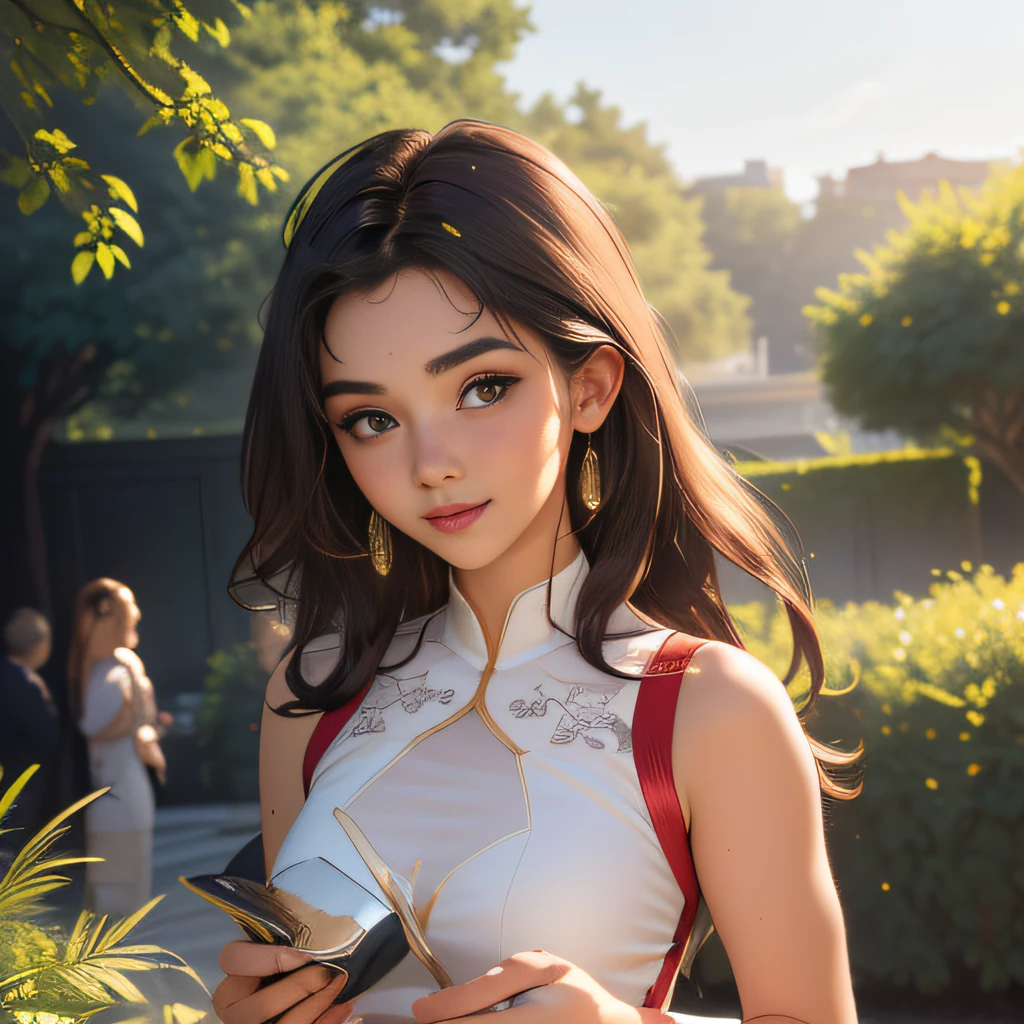 (Extremely detailed 8k wallpaper:2), (photo:2), (25 years old soigne Beautiful girl:2), (gives a lecture to friends:2), detailed (Face and eyes), (hyper realistic:1), (highly detailed:1), (epic realistic:1), rim light, (maximum details:1), cozy, (fullbody:1.3), (looking at viewer:2), (Woman's Attractive Qualities:2), (Attractive Woman:2), (Attractive:2), Smile, Intelligence, Empathy, Gracefulness, Sense of Style, Fitness, Grooming, Optimism, (Sensitivity:2), Sincerity, Romantic Gestures, Playfulness, Fashion Sense, (Sensuality:2), Charm, Modesty, Thoughtfulness, (Femininity:1), Flirtatiousness, Warmth, (Physical attractiveness:2), A beautiful smile, A love of life, strength and power, vulnerability, curiosity, wonder, love, (nature background:2), kawaii, waifu, Beautiful breasts, (attractive body:2), (Beautiful body:2), Beautiful pose, attractive pose, (Beautiful legs:1.0), (Beautiful clothes:1), (classic clothes:2), (elegant clothes:2), (European clothes:2), detailed clothes, (skirt:1), (blouse:1), (provocative pose)