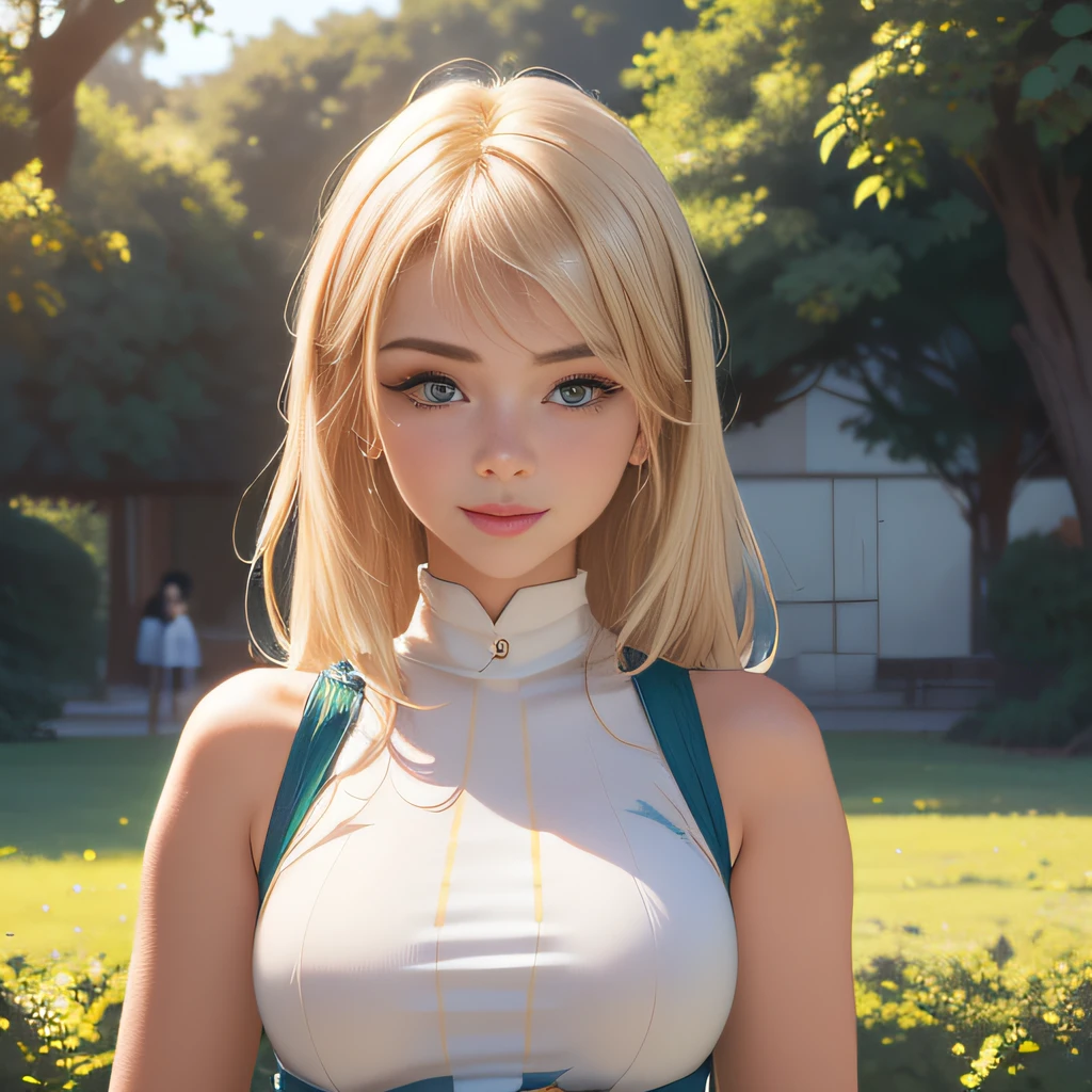 (Extremely detailed 8k wallpaper:2), (photo:2), (25 years old soigne Beautiful girl:2), (gives a lecture to friends:2), detailed (Face and eyes), (hyper realistic:1), (highly detailed:1), (epic realistic:1), rim light, (maximum details:1), cozy, (fullbody:1.3), (looking at viewer:2), (Woman's Attractive Qualities:2), (Attractive Woman:2), (Attractive:2), Smile, Intelligence, Empathy, Gracefulness, Sense of Style, Fitness, Grooming, Optimism, (Sensitivity:2), Sincerity, Romantic Gestures, Playfulness, Fashion Sense, (Sensuality:2), Charm, Modesty, Thoughtfulness, (Femininity:1), Flirtatiousness, Warmth, (Physical attractiveness:2), A beautiful smile, A love of life, strength and power, vulnerability, curiosity, wonder, love, (nature background:2), kawaii, waifu, Beautiful breasts, (attractive body:2), (Beautiful body:2), Beautiful pose, attractive pose, (Beautiful legs:1.0), (Beautiful clothes:1), (classic clothes:2), (elegant clothes:2), (European clothes:2), detailed clothes, (skirt:1), (blouse:1), (provocative pose)