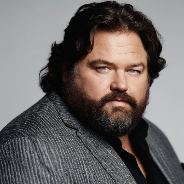 Robert is fat, with thick black hair and beard streaked with grey, commonly wears black with yellow accents. Famously portrayed by Mark Addy,Game of Thrones TV series,Robert is fat, with thick black hair and beard streaked with grey, commonly wears black with yellow accents. Famously portrayed by Mark Addy,face,photo