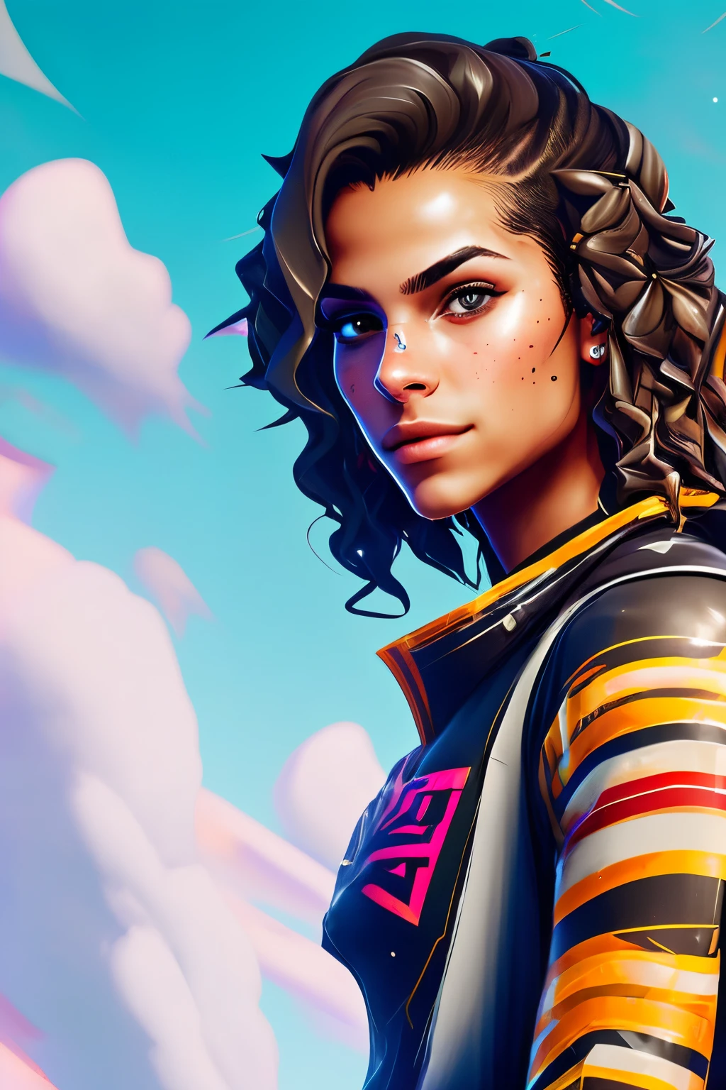 Fortnite skin wavy hair Mexican mid length hair dark brown hair and eyes