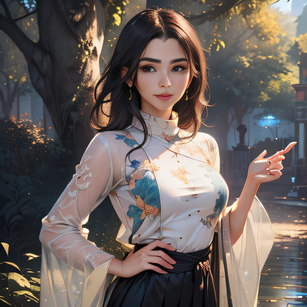 (Extremely detailed 8k wallpaper:2), (photo:2), (38 years old soigne Beautiful girl:2), (gives a lecture to friends:2), detailed (Face and eyes), (hyper realistic:1), (highly detailed:1), (epic realistic:1), rim light, (maximum details:1), cozy, (fullbody:1.3), (looking at viewer:2), (Woman's Attractive Qualities:2), (Attractive Woman:2), (Attractive:2), Smile, Intelligence, Empathy, Gracefulness, Sense of Style, Fitness, Grooming, Optimism, (Sensitivity:2), Sincerity, Romantic Gestures, Playfulness, Fashion Sense, (Sensuality:2), Charm, Modesty, Thoughtfulness, (Femininity:1), Flirtatiousness, Warmth, (Physical attractiveness:2), A beautiful smile, A love of life, strength and power, vulnerability, curiosity, wonder, love, (nature background:2), kawaii, waifu, Beautiful breasts, (attractive body:2), (Beautiful body:2), Beautiful pose, attractive pose, (Beautiful legs:1.0), (Beautiful clothes:1), (classic clothes:2), (elegant clothes:2), (European clothes:2), detailed clothes, (skirt:1), (blouse:1), (provocative pose)