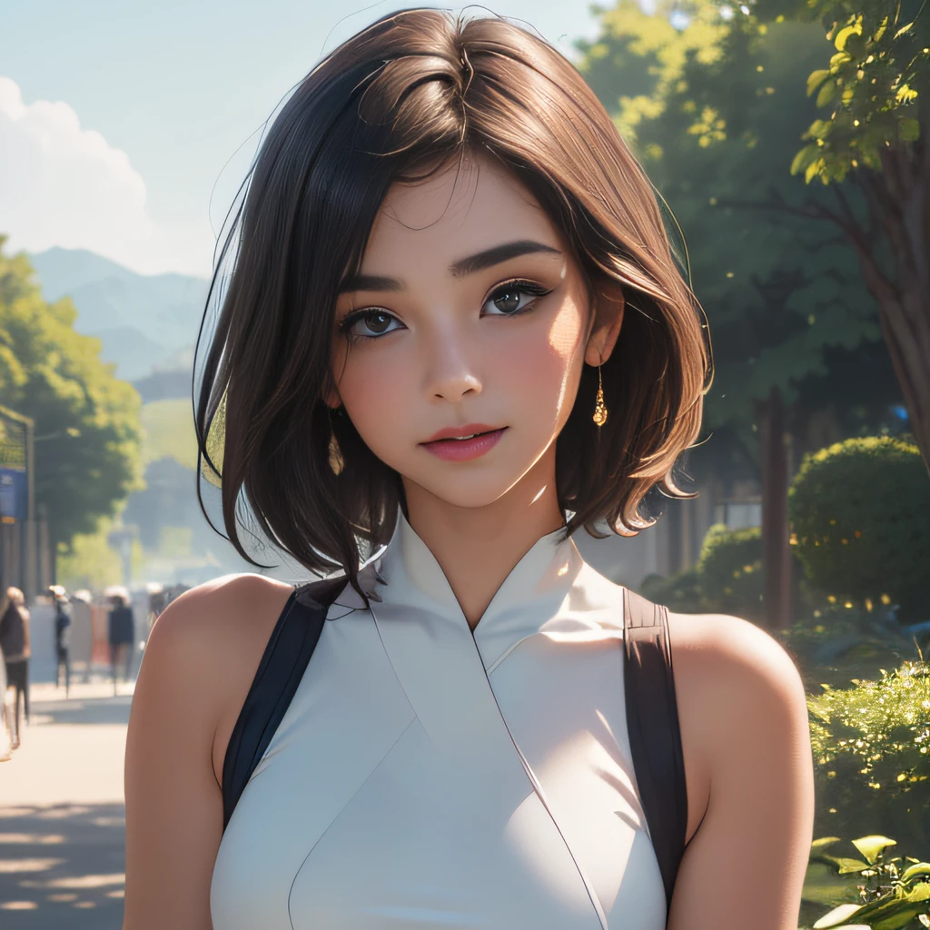 (Extremely detailed 8k wallpaper:2), (photo:2), (38 years old soigne Beautiful girl:2), (gives a lecture to friends:2), detailed (Face and eyes), (hyper realistic:1), (highly detailed:1), (epic realistic:1), rim light, (maximum details:1), cozy, (fullbody:1.3), (looking at viewer:2), (Woman's Attractive Qualities:2), (Attractive Woman:2), (Attractive:2), Smile, Intelligence, Empathy, Gracefulness, Sense of Style, Fitness, Grooming, Optimism, (Sensitivity:2), Sincerity, Romantic Gestures, Playfulness, Fashion Sense, (Sensuality:2), Charm, Modesty, Thoughtfulness, (Femininity:1), Flirtatiousness, Warmth, (Physical attractiveness:2), A beautiful smile, A love of life, strength and power, vulnerability, curiosity, wonder, love, (nature background:2), kawaii, waifu, Beautiful breasts, (attractive body:2), (Beautiful body:2), Beautiful pose, attractive pose, (Beautiful legs:1.0), (Beautiful clothes:1), (classic clothes:2), (elegant clothes:2), (European clothes:2), detailed clothes, (skirt:1), (blouse:1), (provocative pose)