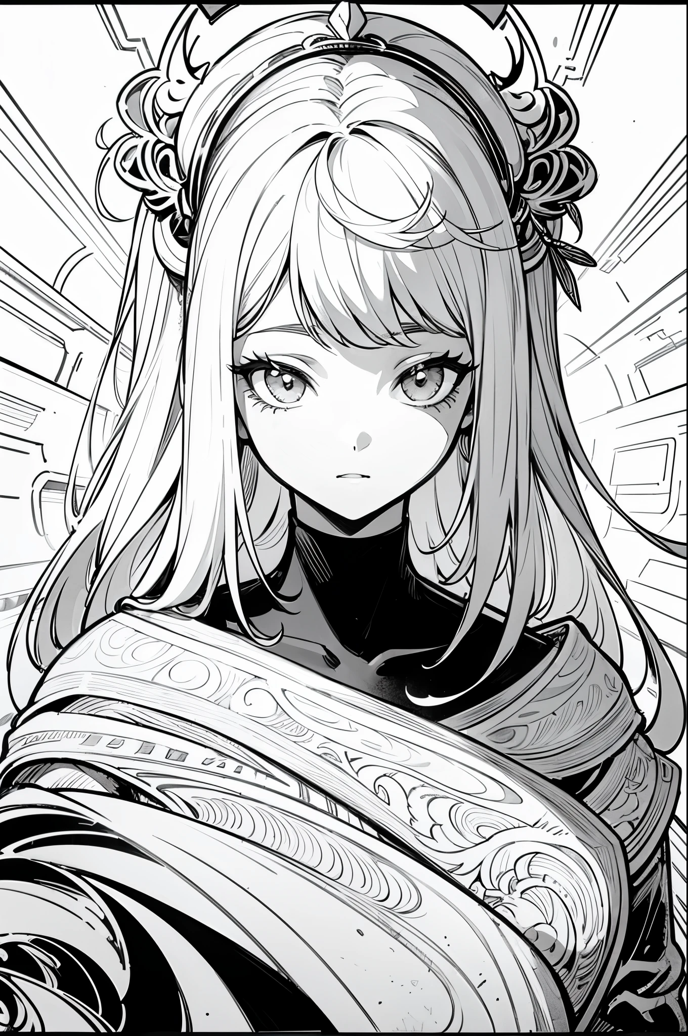 line art, comic, monochrome, illustartion, 1girl, Masterpiece, Best Quality, super detaill