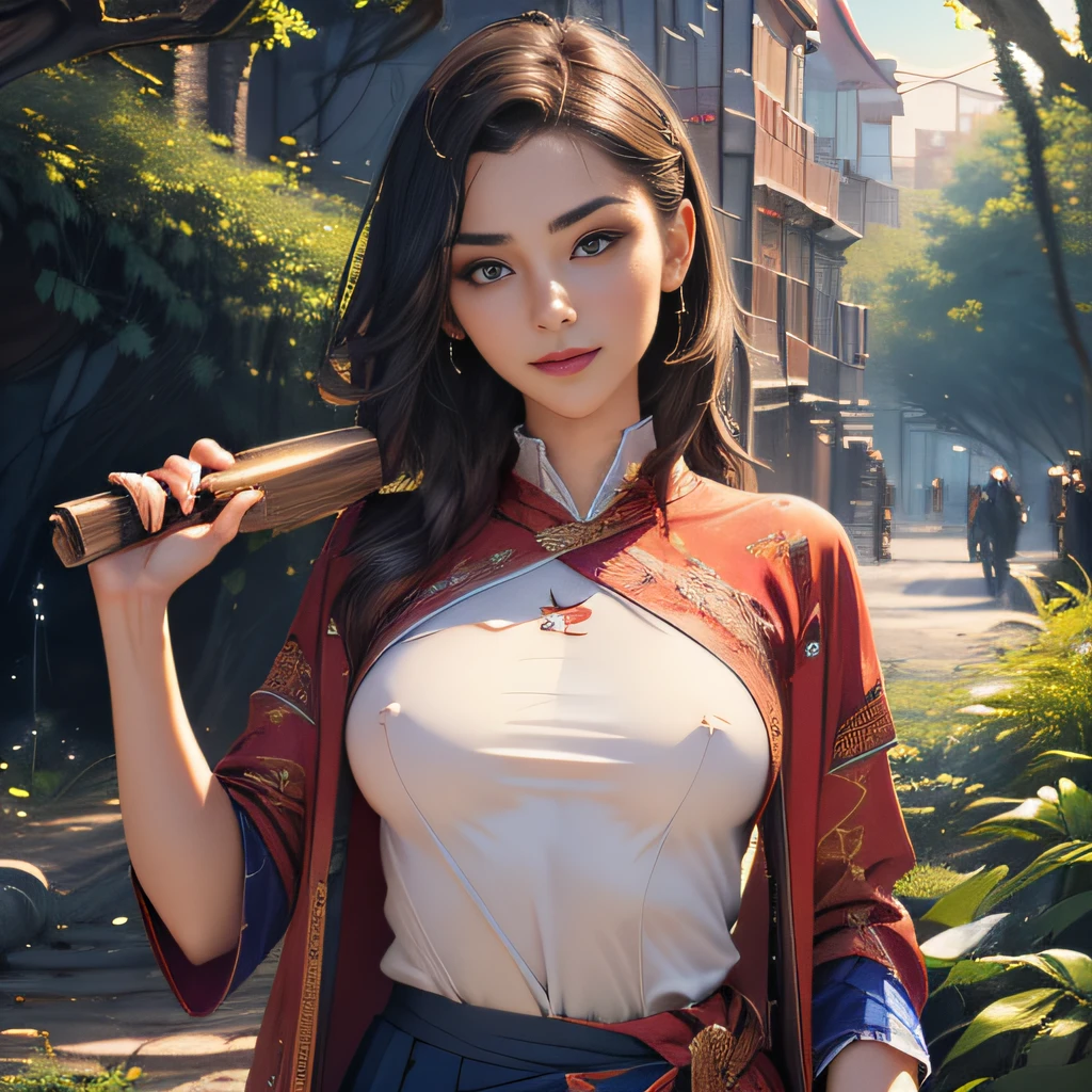 (Extremely detailed 8k wallpaper:2), (photo:2), (38 years old soigne Beautiful girl:2), (gives a lecture to friends:2), detailed (Face and eyes), (hyper realistic:1), (highly detailed:1), (epic realistic:1), rim light, (maximum details:1), cozy, (fullbody:1.3), (looking at viewer:2), (Woman's Attractive Qualities:2), (Attractive Woman:2), (Attractive:2), Smile, Intelligence, Empathy, Gracefulness, Sense of Style, Fitness, Grooming, Optimism, (Sensitivity:2), Sincerity, Romantic Gestures, Playfulness, Fashion Sense, (Sensuality:2), Charm, Modesty, Thoughtfulness, (Femininity:1), Flirtatiousness, Warmth, (Physical attractiveness:2), A beautiful smile, A love of life, strength and power, vulnerability, curiosity, wonder, love, (nature background:2), kawaii, waifu, Beautiful breasts, (attractive body:2), (Beautiful body:2), Beautiful pose, attractive pose, (Beautiful legs:1.0), (Beautiful clothes:1), (classic clothes:2), (elegant clothes:2), (European clothes:2), detailed clothes, (skirt:1), (blouse:1), (provocative pose)