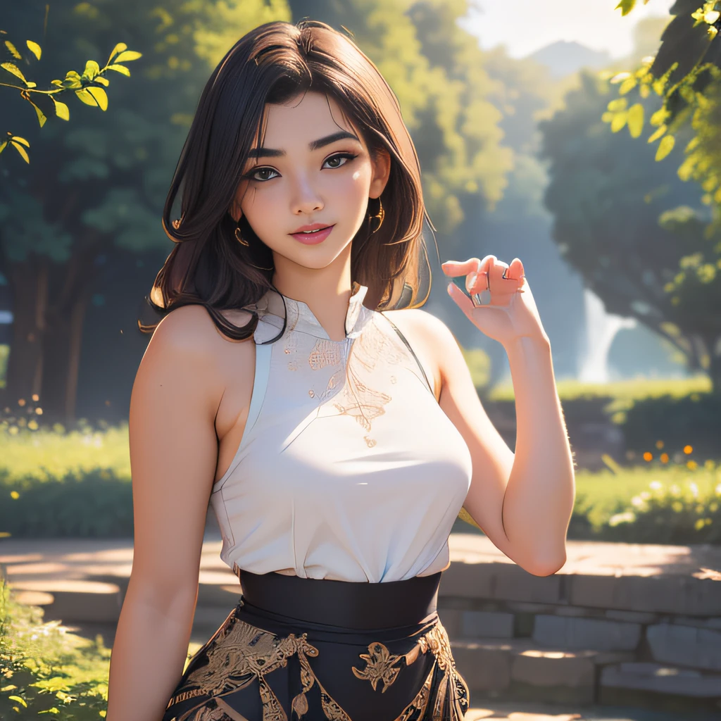 (Extremely detailed 8k wallpaper:2), (photo:2), (38 years old soigne Beautiful girl:2), (gives a lecture to friends:2), detailed (Face and eyes), (hyper realistic:1), (highly detailed:1), (epic realistic:1), rim light, (maximum details:1), cozy, (fullbody:1.3), (looking at viewer:2), (Woman's Attractive Qualities:2), (Attractive Woman:2), (Attractive:2), Smile, Intelligence, Empathy, Gracefulness, Sense of Style, Fitness, Grooming, Optimism, (Sensitivity:2), Sincerity, Romantic Gestures, Playfulness, Fashion Sense, (Sensuality:2), Charm, Modesty, Thoughtfulness, (Femininity:1), Flirtatiousness, Warmth, (Physical attractiveness:2), A beautiful smile, A love of life, strength and power, vulnerability, curiosity, wonder, love, (nature background:2), kawaii, waifu, Beautiful breasts, (attractive body:2), (Beautiful body:2), Beautiful pose, attractive pose, (Beautiful legs:1.0), (Beautiful clothes:1), (classic clothes:2), (elegant clothes:2), (European clothes:2), detailed clothes, (skirt:1), (blouse:1), (provocative pose)