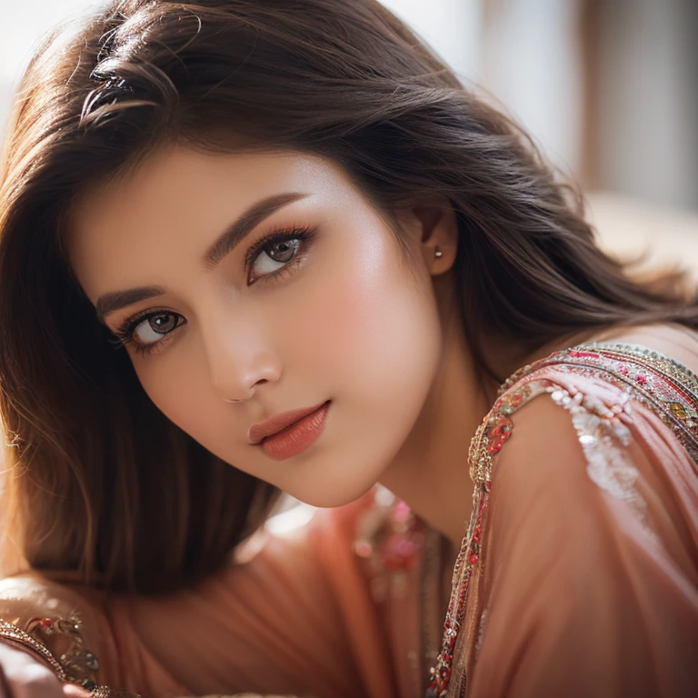 (best quality,ultra-detailed,realistic), portraits, vibrant colors, soft lighting, elegant pose, confident facial expression, seductive gaze, smooth skin, high-resolution details, flowing fabric, captivating beauty, serene atmosphere, carefully crafted background, professional photography, dreamy ambiance, artistic composition, flattering angle.