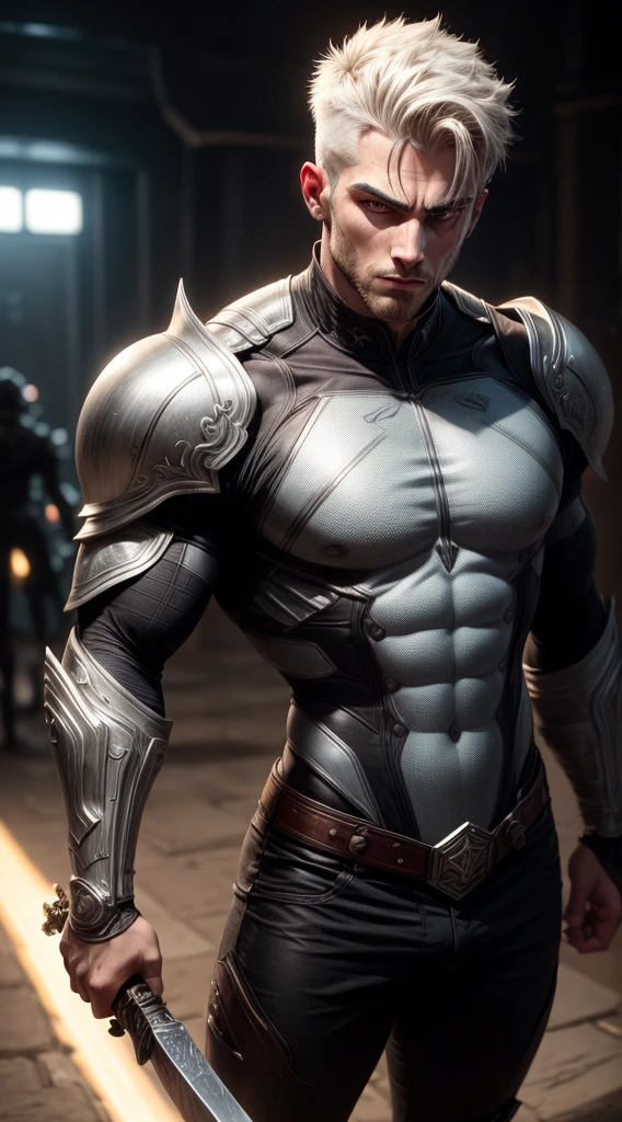 ((Best quality)), ((masterpiece)), (detailed:1.4), 3D, an image of a the most attractive masculine masculer male, huge crotch bulge, part machine part muscular body, HDR (High Dynamic Range),Ray Tracing, NVIDIA RTX,Super-Resolution,Unreal 5,Subsurface scattering,PBR Texturing,Post-processing,Anisotropic Filtering,Depth-of-field,Maximum clarity and sharpness,Multi-layered textures,Albedo and Specular maps,Surface shading,Accurate simulation of light-material interaction,Perfect proportions,Octane Render,Two-tone lighting,Wide aperture,Low ISO,White balance,Rule of thirds,8K RAW, crysisnanosuit, masculinity, masculine, muscular manly, body, visible muscular hairy body, chisled features, half man half machinery, walking on a spaceship, city, scantily clad, (visible body and visible machinery), buzzcut, realistic body part shapes, intricate metallic see through parts, glistening metal bodyparts,