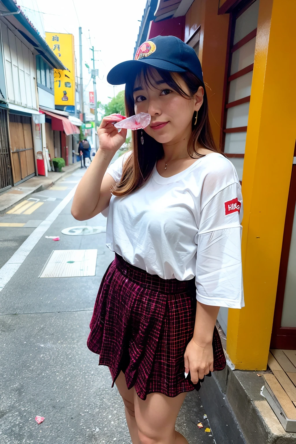 A girl with floating bangs、Red School Bag、Chewing the recorder、Fluttering Skirt