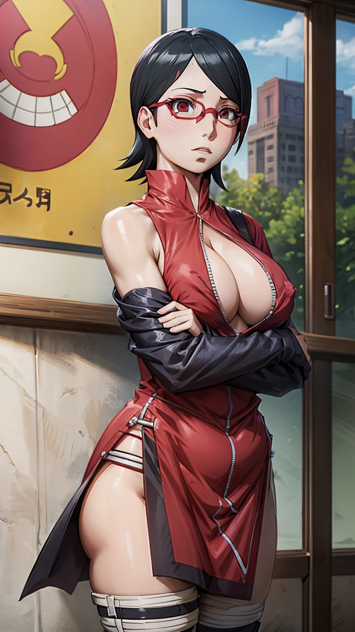 8K High Definition, Sarada Uchiha, Enormes pechos naturales, pose seductora, enorme, curva, Front view, tetas enormes