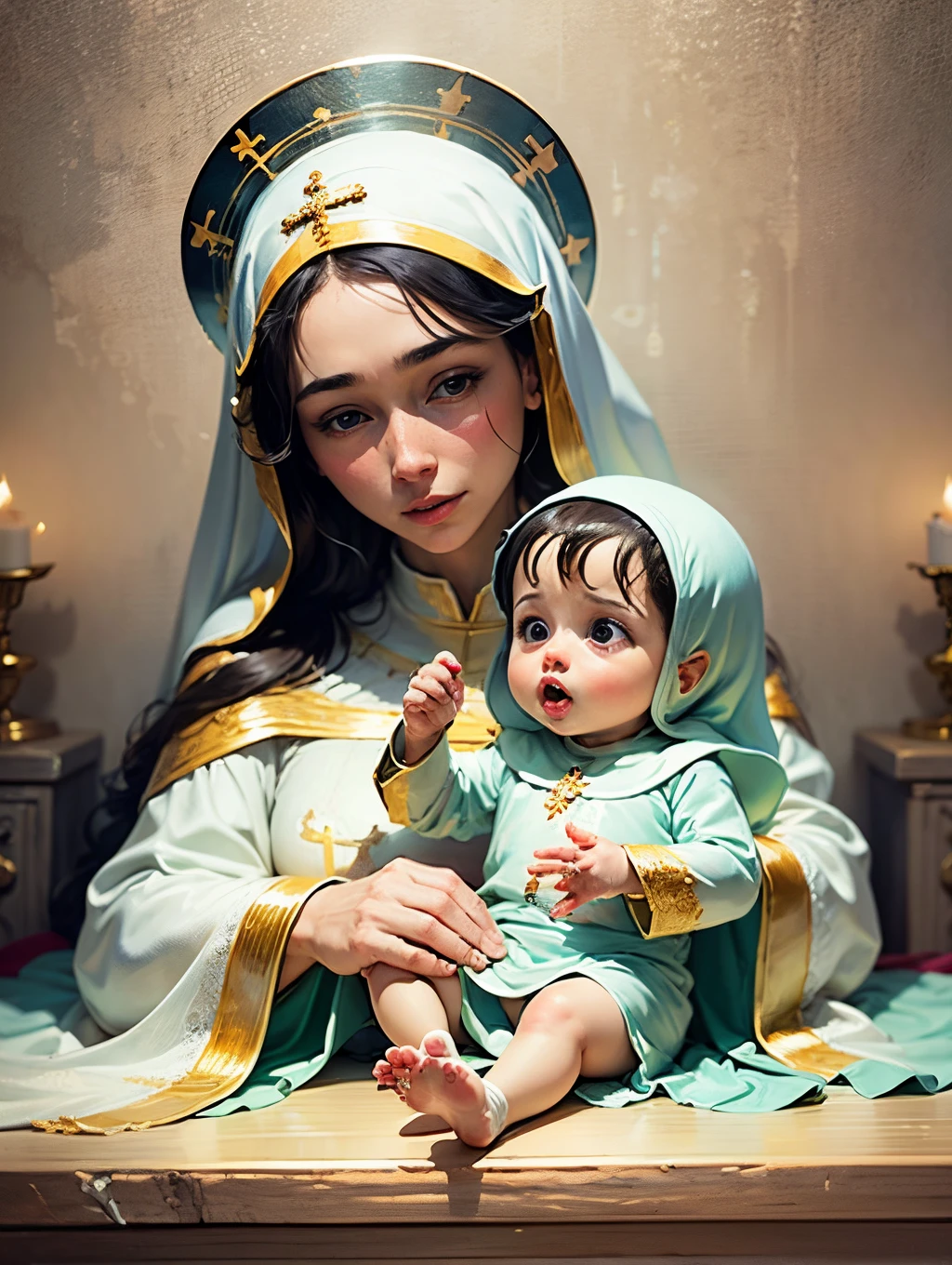 sisters of different ages, lesbians, nsfw one ager young girl, sexy, small breast, detailed face, black hair, long hair, catholic, witches, teenll body