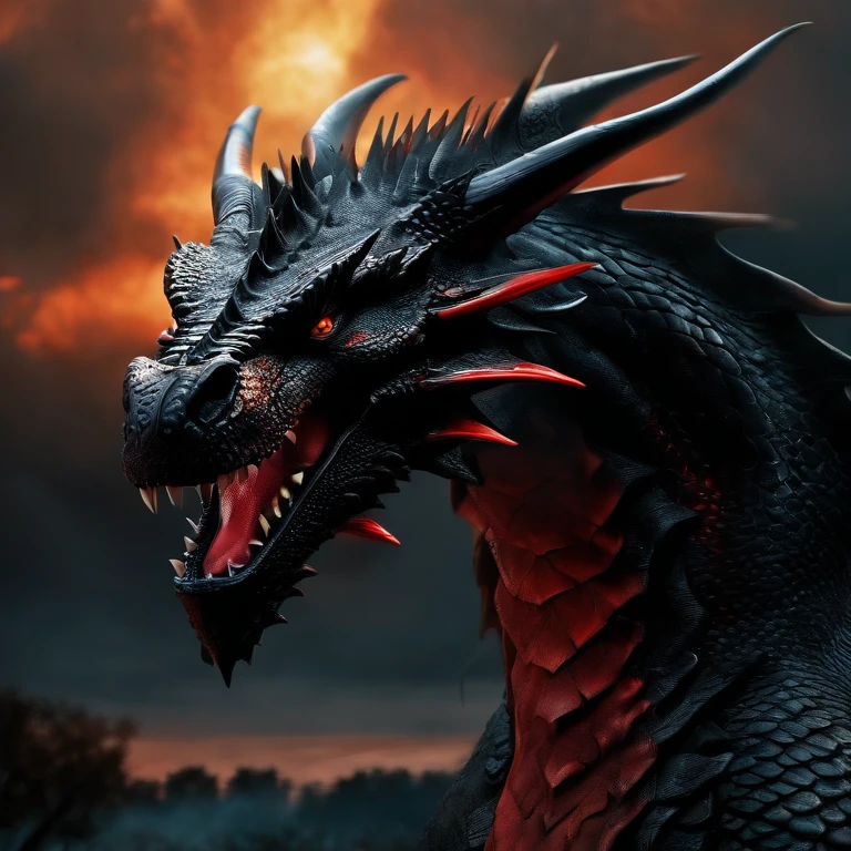 the largest dragon to have ever lived. black scales with red and black dragonfire,A Song of Ice and Fire,the largest dragon to have ever lived. black scales with red and black dragonfire,face,photo