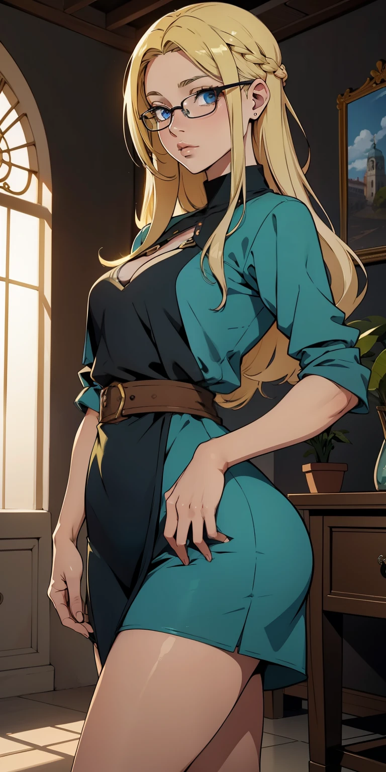 blonde, princess zelda, big ass,(((casual modern clothes))) standing up facing away from viewer, castle bedroom