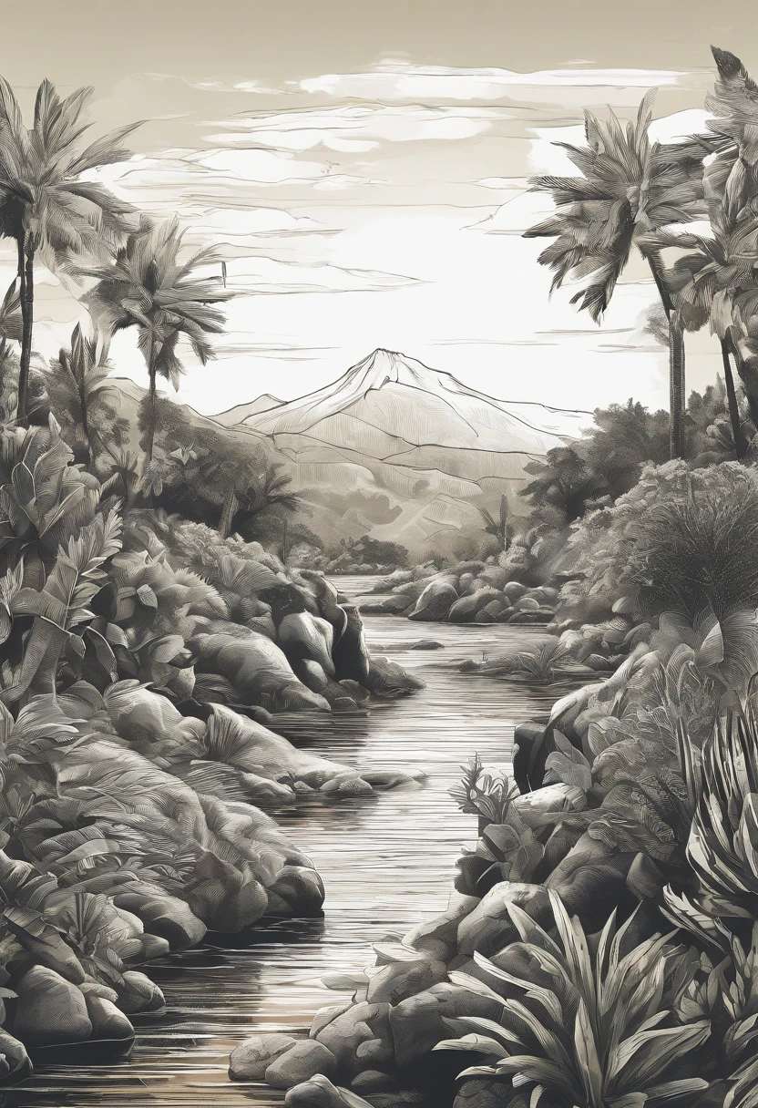 black and white animation background of the Brazilian northeastern hinterland with typical semi-arid vegetation with cacti, sun, heat, with a cartoon animal like a cat in the dreamworks style, small, Classicism, Gamine, top-down, Motion graphics, Grainy, sprite sheet, pastel colors, Happycore, film noir lighting, Ultra-realistic, highly detailed, natural lighting, ocean environment, Unity engine, 8k, intricate, Americana, Game Night, Analog photography, Unreal Engine rendering, Contrasty, sprite sheet, olive colors, Greaser, subsurface scattering lighting, High quality. xilogravura. cordel.
