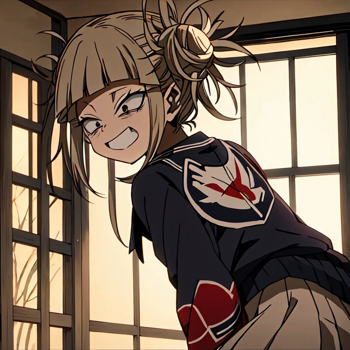Himiko toga,my hero academia,(masutepiece, best quality:1.2)、realista、fofo、kawaii、Arte Digital、Inocente de 18 anos、(Menina trem lotado)、(Fique na porta)、(Girl looking out of the back door)、(Hands on the window glass)、Enorme teto、ふっくらと、Serafuku、vestido de marinheiro、Uniforme de marinheiro、Mini saia plissada azul marinho、calcinha branca、(Meias brancas、mocassins pretos)、Black school bag on the floor、brown hair、cabelos longos lisos volumosos、cabelos brilhantes、(Costas)、(view from behind)、corpo inteiroesbian、(de baixo:1.4)、foco na bunda、(tiro de calcinha)、Desviando o olhar、CURIOSIDADE々Sorria para