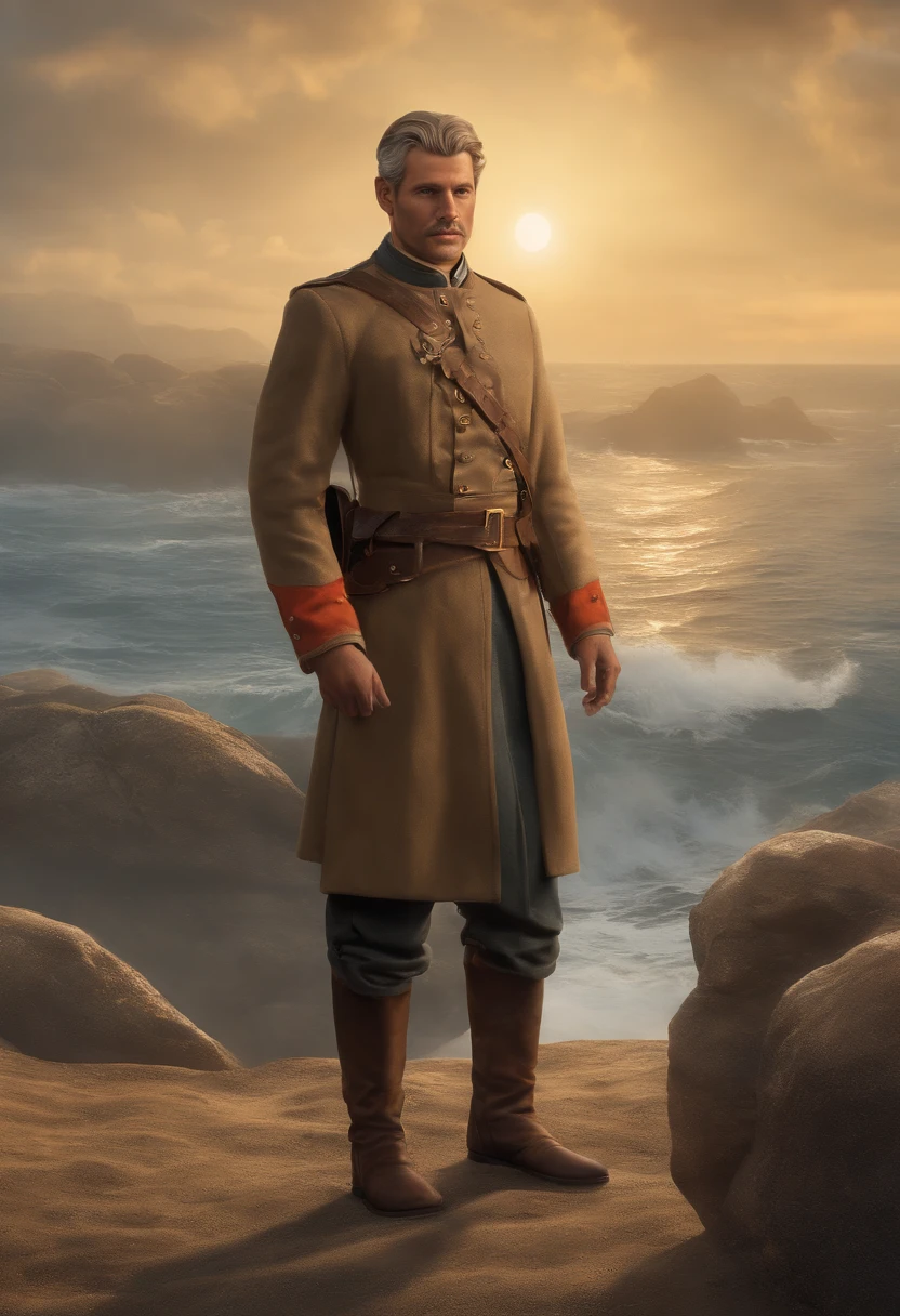 Ahti is captured standing on a rocky outcrop overlooking the vast expanse of the sea. The golden hues of the setting sun cast a warm glow over the water, creating a breathtaking panorama of shimmering waves and distant horizons.,Control,Ahti's appearance is as distinctive as his personality. He is portrayed as a middle-aged man with a unique and intriguing aesthetic.

Ahti has a weathered and rugged appearance, suggesting a life lived close to nature and the elements. He has a strong and slightly weather-beaten face, with deep lines etched across his forehead and around his eyes, hinting at a life filled with wisdom and experience. His eyes are bright and piercing, reflecting a keen intellect and a hint of mischief.

Ahti's salt-and-pepper hair is thinning, with a receding hairline. He has no beard. His hair is slightly unkempt, contributing to his overall unconventional and carefree appearance.

Ahti's attire is equally unique. He is often seen wearing a worn, navy blue janitorial uniform, complete with a matching cap. The uniform is adorned with various patches and emblems, hinting at his long-standing association with the FBC. Despite its worn appearance, the uniform is always clean and neat, suggesting a sense of pride in his role as the janitor.

Around his neck, Ahti wears a pendant or talisman, the specific design and meaning of which remain unknown. This pendant often catches the light, drawing attention to it and further adding to the air of mystery surrounding Ahti.

Ahti's overall demeanor and posture exude a sense of confidence and ease. He moves with a relaxed and unhurried gait, seemingly unaffected by the chaos and supernatural occurrences surrounding him. His presence commands attention, and his enigmatic aura is enhanced by his distinct appearance.

Ahti stands at an average height, with a sturdy and robust build that suggests strength and resilience. His physique is not overly muscular, but there is a sense of underlying power and endurance in his frame. He carries himself with a relaxed and confident posture, often standing tall with his shoulders back.

His weathered face is characterized by a slightly tan complexion, indicating exposure to the elements and a life spent outdoors. Deep lines and wrinkles etch his forehead and the corners of his eyes, hinting at a lifetime of wisdom and experiences. His eyes themselves are a striking shade of blue or gray, possessing a sharp and perceptive gaze that seems to hold more knowledge than he lets on.

Ahti's hair is a mix of gray and silver, cropped short and slightly disheveled. It has a natural, tousled appearance, adding to his rugged charm. His thick, bushy mustache matches the color of his hair and frames his mouth, giving him a distinctive and memorable look.

Facial hair aside, Ahti maintains a clean-shaven appearance, with no other prominent features or facial embellishments. His lips are slightly thin but often curve into a warm and enigmatic smile, revealing a glimpse of his playful nature.

In terms of attire, Ahti is typically seen in a worn and faded navy blue janitorial uniform. The fabric is well-used but meticulously clean, suggesting a meticulous attention to detail. The uniform includes a short-sleeved button-up shirt, trousers, and a matching cap that he often wears low on his forehead. Various patches and badges adorn the uniform, indicating his long-standing association with the FBC.

Ahti's hands, often gloved for his janitorial duties, are weathered and calloused, further emphasizing his hardworking nature. There is a sense of strength and dexterity in his hands, reflecting his ability to handle any task thrown his way.

Overall, Ahti's physical appearance combines ruggedness with a sense of mystery and wisdom. His weathered features, striking eyes, and distinctive mustache contribute to his unique and memorable appearance, enhancing his enigmatic presence.