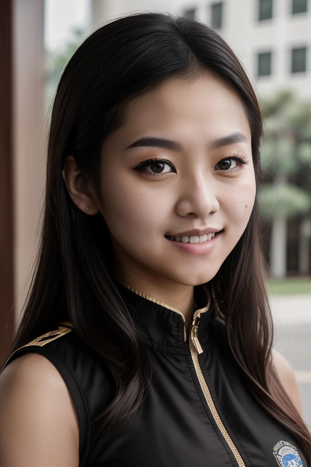 8k, highest quality, ultra details, Chinese-Indonesian campus idol named Evelyn, active in student organizations, leading and empowering her peers to create a positive impact.