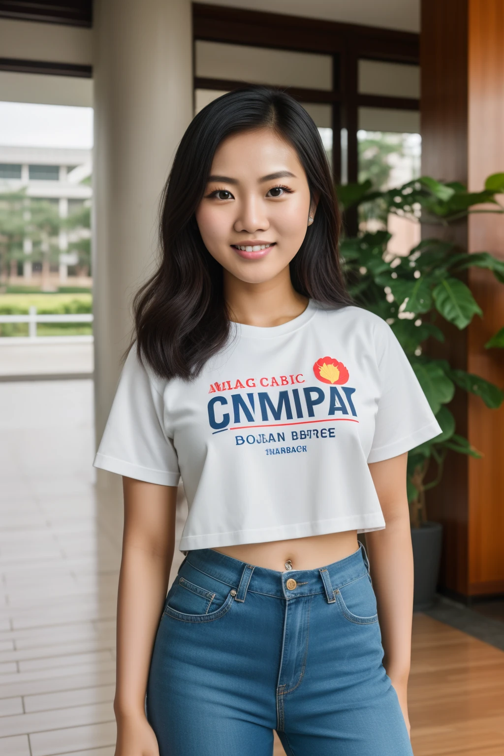 8k, highest quality, ultra details, Chinese-Indonesian campus idol named Evelyn, active in student organizations, leading and empowering her peers to create a positive impact.