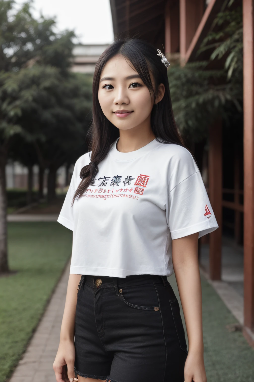 8k, highest quality, ultra details, Chinese-Indonesian campus idol named Evelyn, philanthropic endeavors, actively involved in community service and making a positive impact on society.