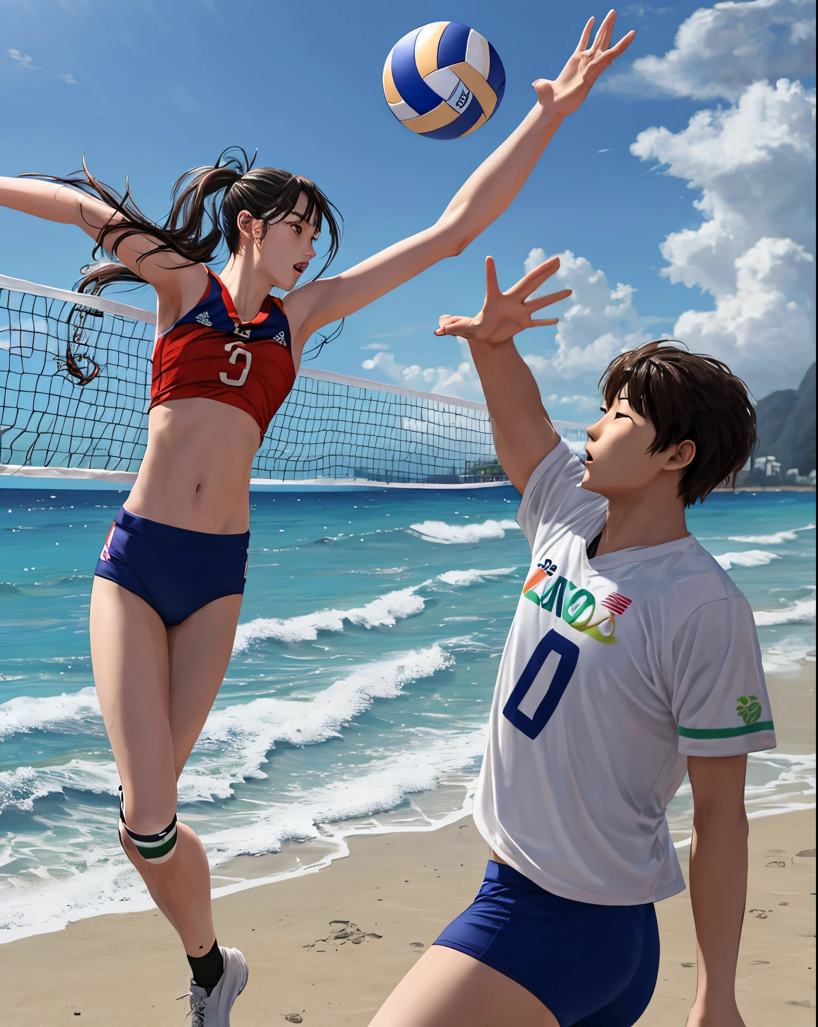Hwang Hyunjin playing volleyball on the beach in Rio de Janeiro