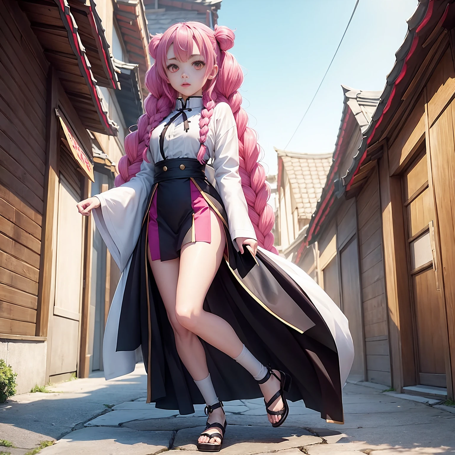 Personaje mitsuri de demon slayer, con su ropa de caracteristica , full body size, y ropa completo y zapatos