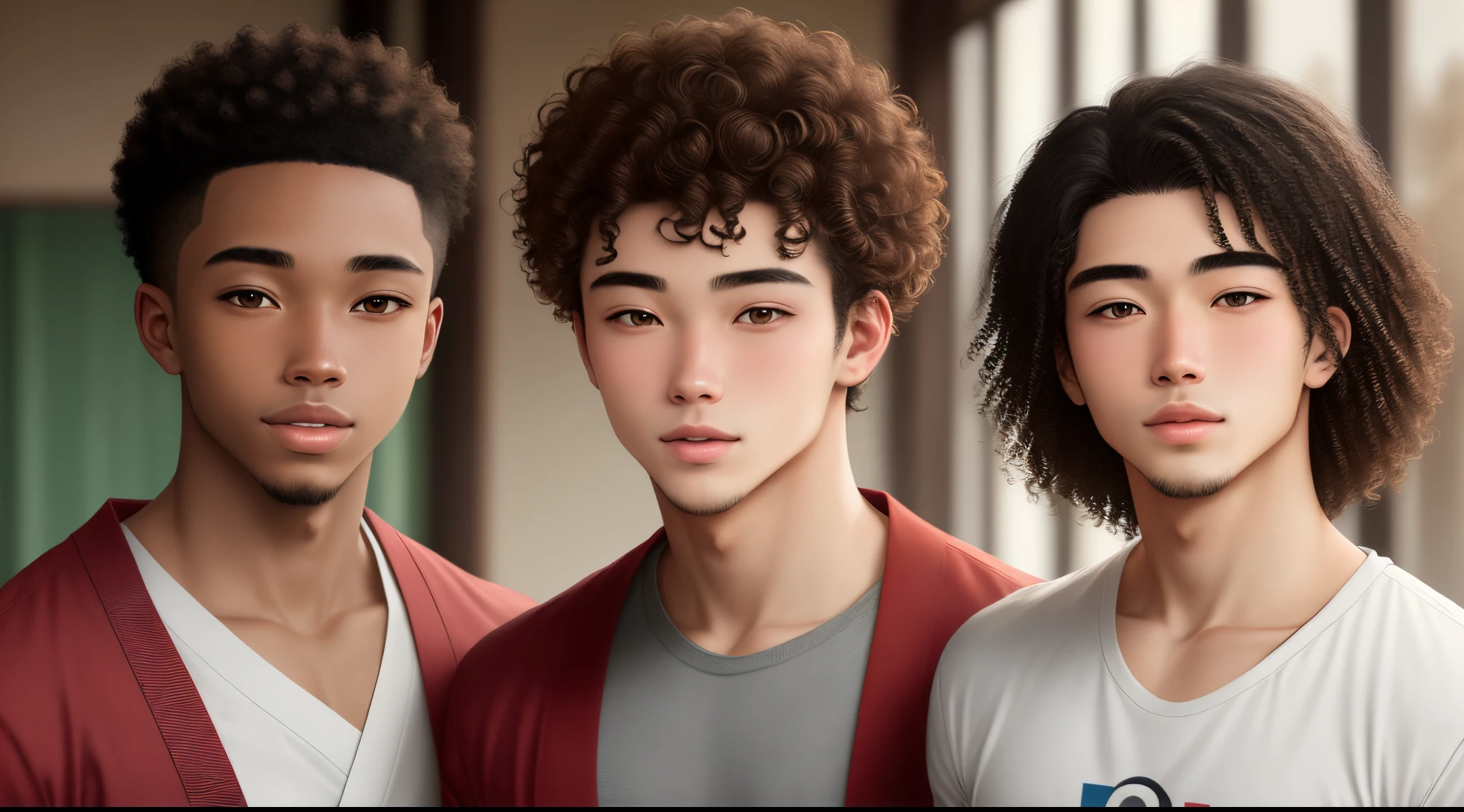 Young man of mixed Zambian, Caucasian, Italian, and Japanese heritage with curly dark hair and brown eyes