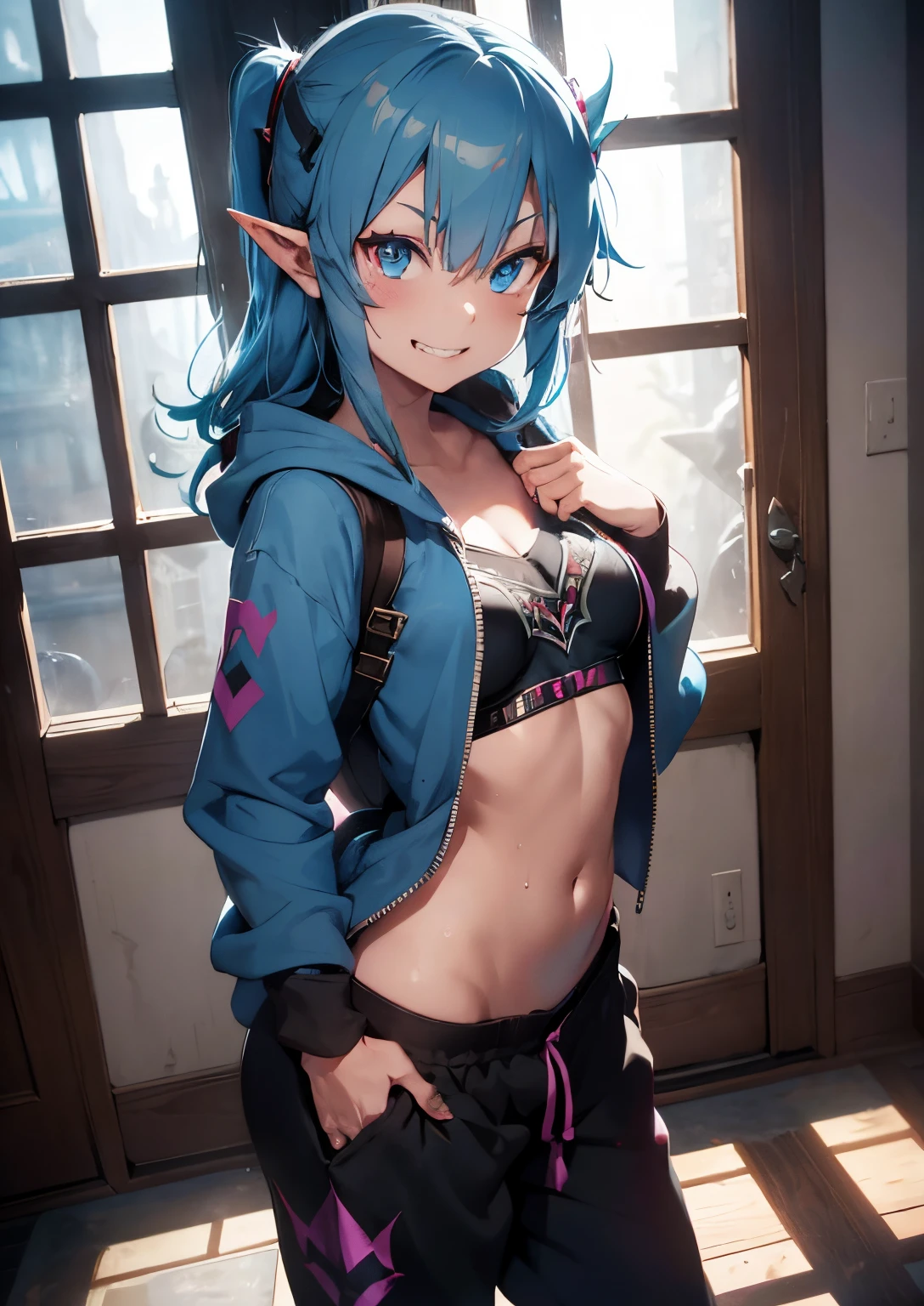 multiple girls, HDR,UHD,8K, best quality, masterpiece, Highly detailed, glasses, 14 year old female, elf, medium breasts, spread eagle, purple eyes, aqua eyes, parted lips, seductive smile, blush, messy hair, asymmetrical hair, ponytail, breast_grab, groping, spread_ass, front view, front view sex, cum dripping pussy, 9 months pregnant