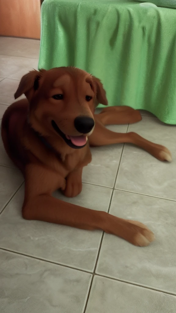 there is a dog that is laying down on the ground, rosto de feliz, ela tem os olhos grandes e desgastados, Focused amber eyes, Loving amber eyes, sem mancha olho direito, Da Disney Pixar's Up (2009), close - retrato facial de cima, Como um personagem da Pixar, Personagem ideal da Pixar, Representado como um personagem da Pixar, personagem pixar, personagem pixar bonito, Anato Finnstark. Pixar, em cima, quadro do filme pixar, design de personagem bonito pixar, animation film